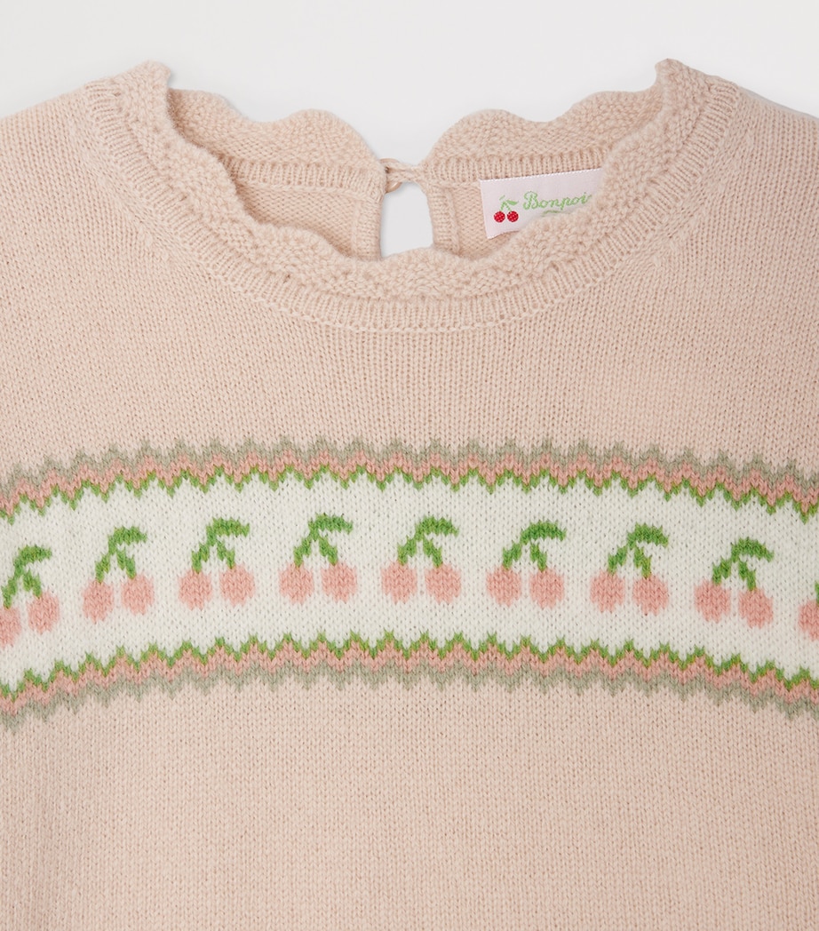 Wool Jacquard Cherry Sweater (10-14 Years) MULTICO ROSE FARD Image 3