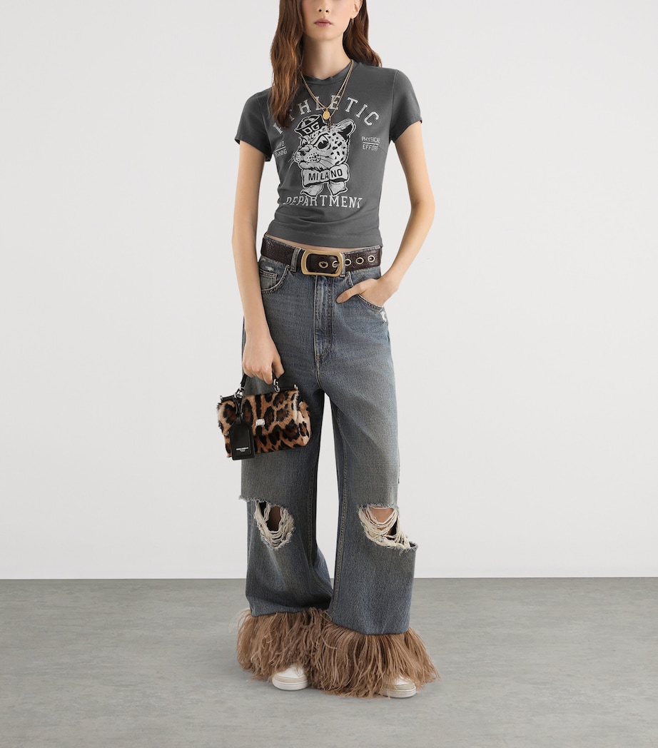 Dolce&Gabbana Womens Ripped Fringe Wide-Leg Jeans Comb Image 2