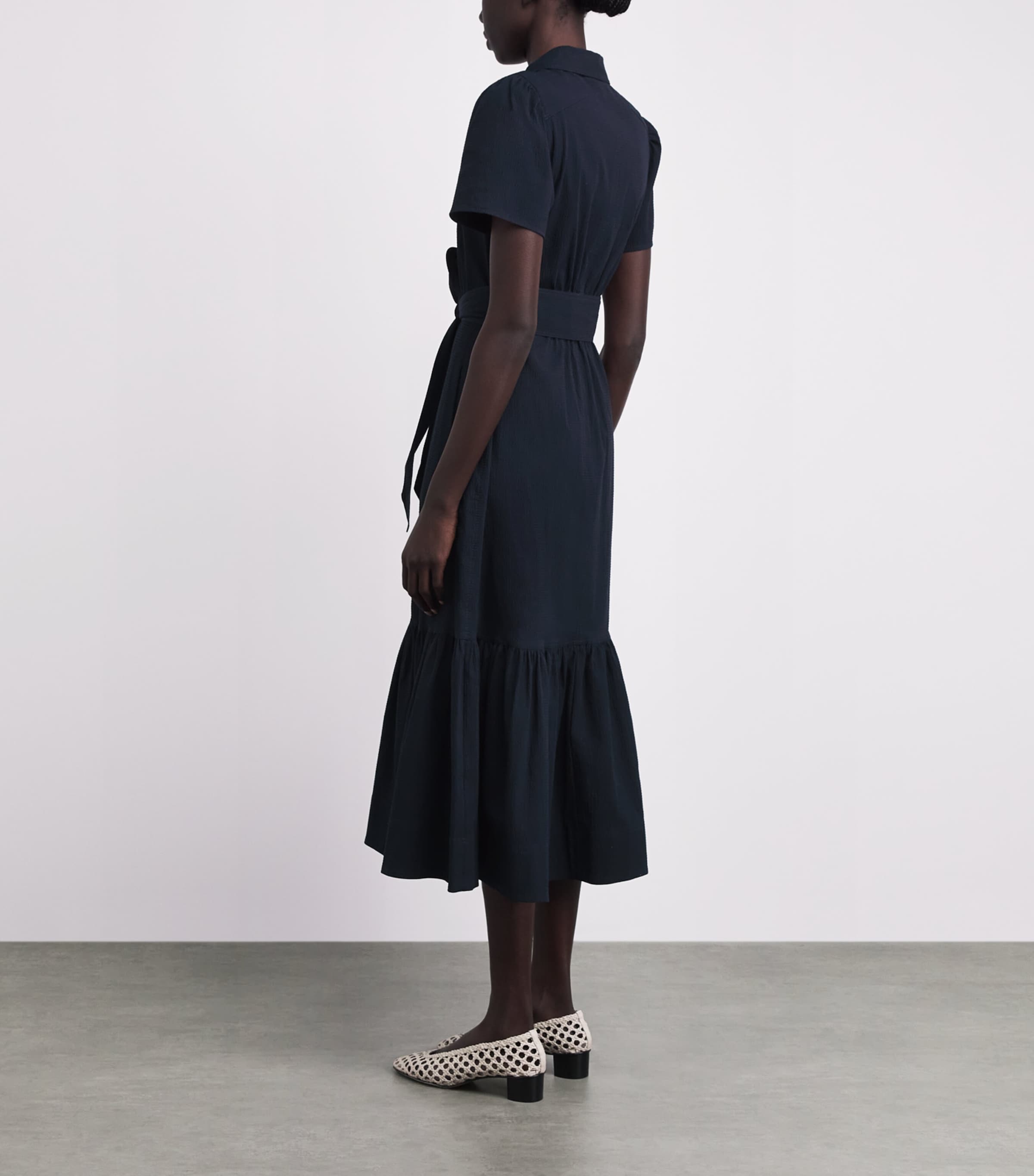 ME+EM Womens Stretch-Cotton Fitted Midi Dress Navy Image 4