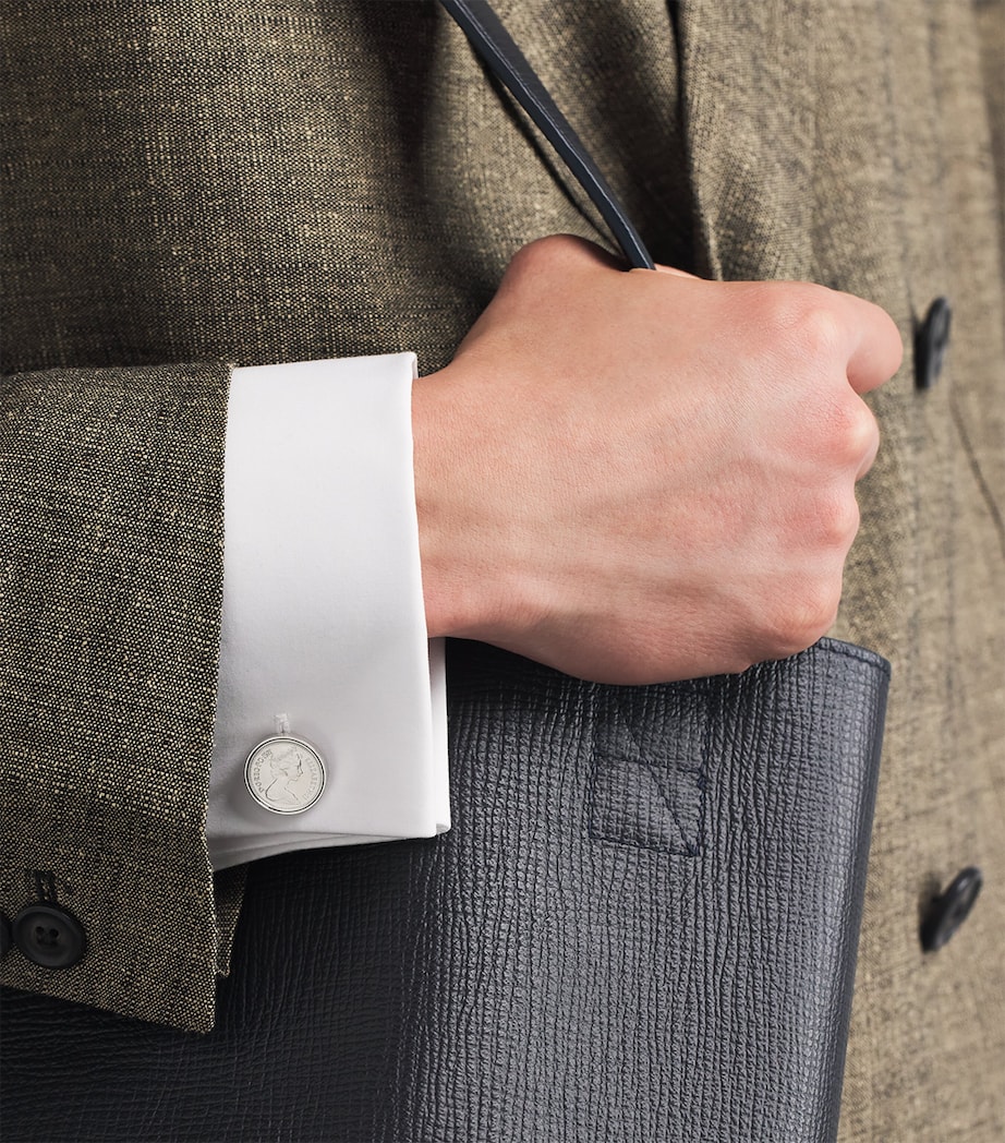 Babette Wasserman Rhodium-Plated Halfpenny Cufflinks Silver Image 2