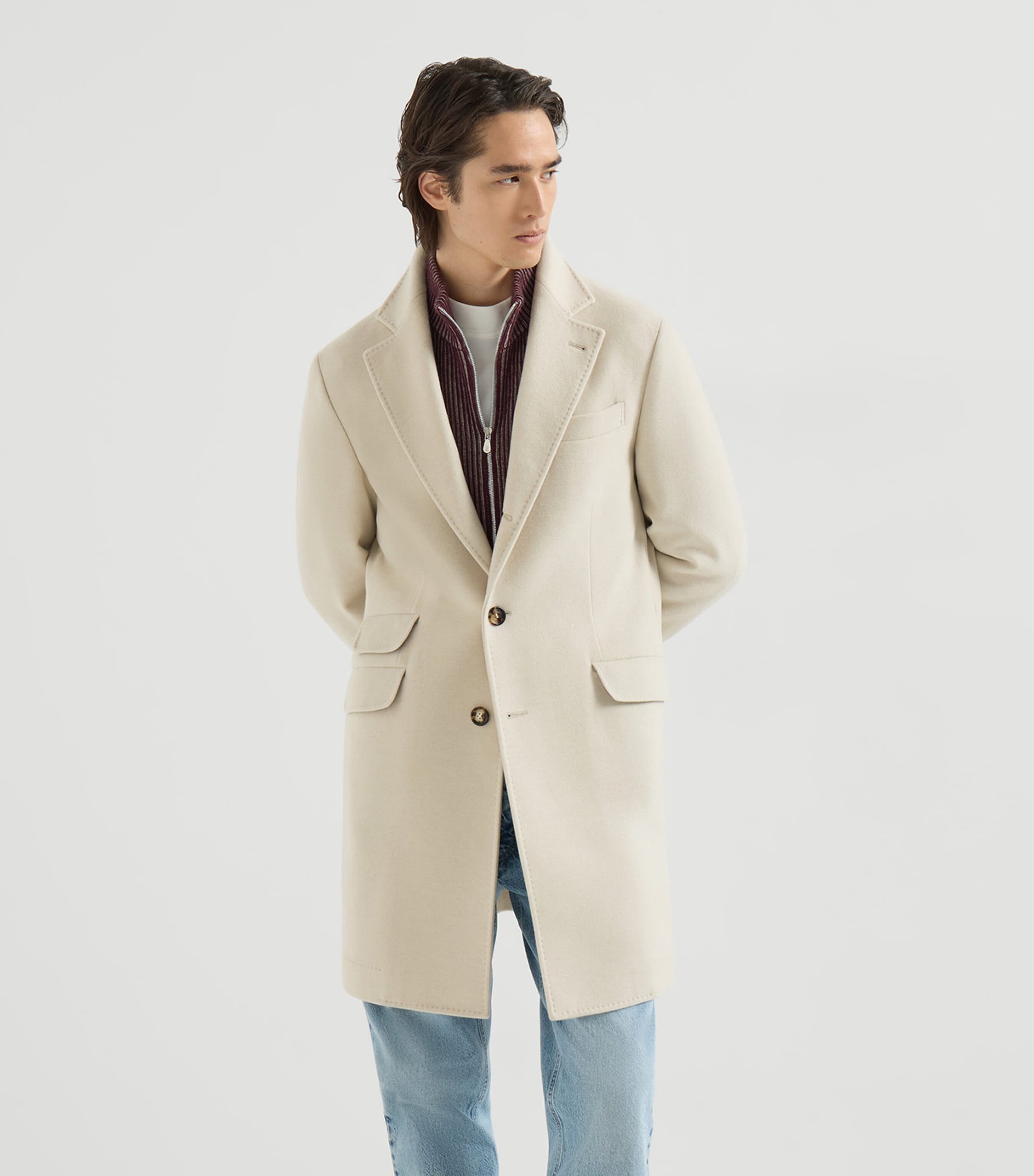 Brunello Cucinelli Mens Cashmere Water-Resistant Coat Beige+red Image 4