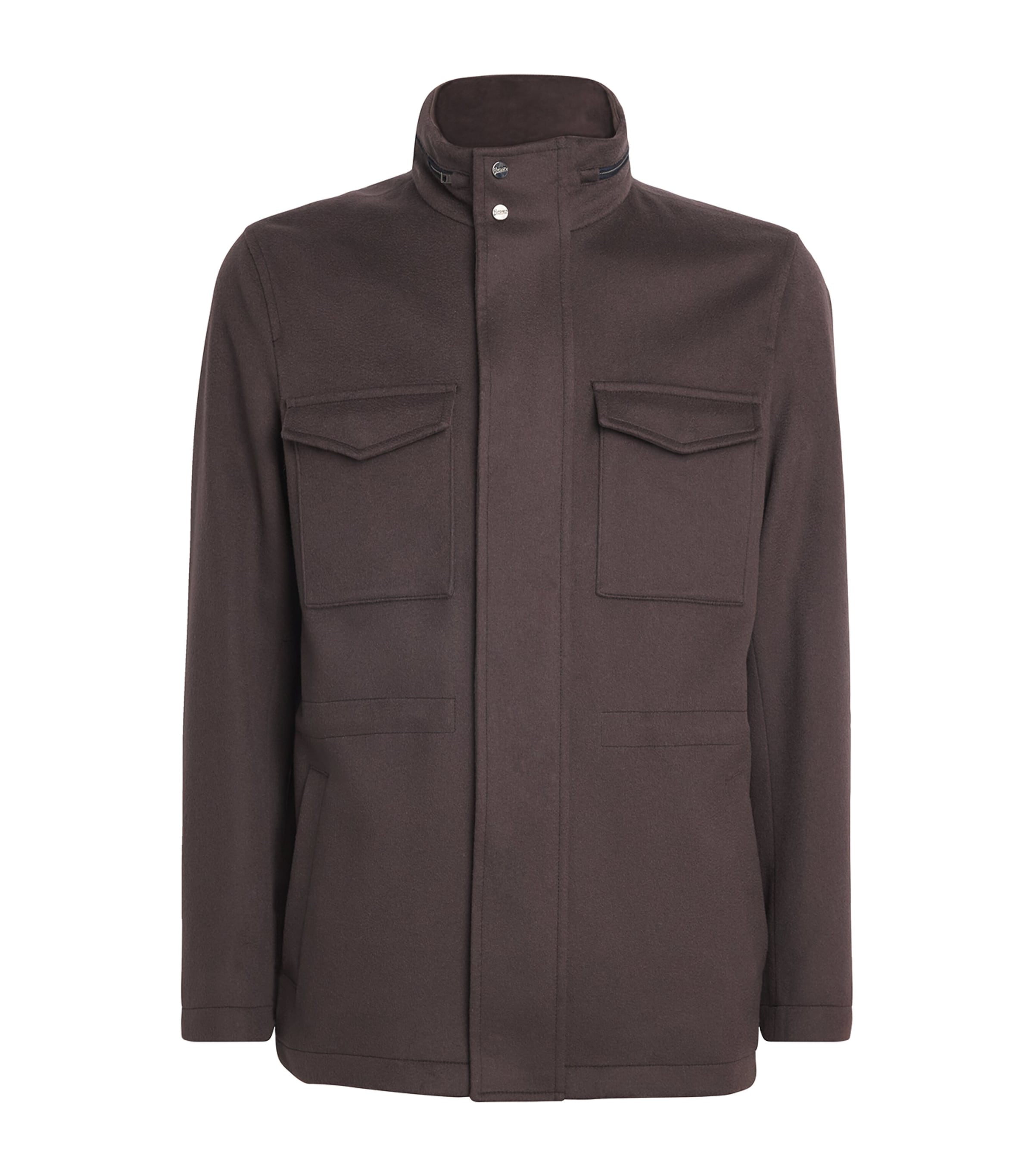 Herno Mens Virgin Wool-Cashmere Field Jacket Marrone Scuro Image 1