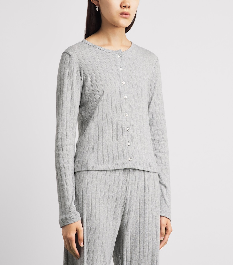 LESET Womens Cotton Pointelle Cardigan Light Grey Melange Image 4