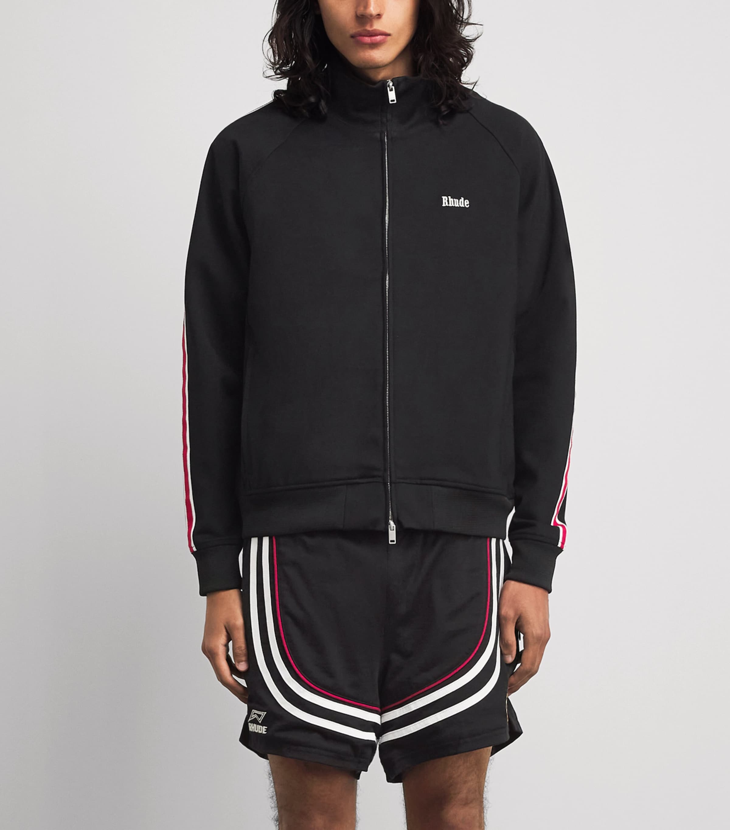 Rhude Mens Hamptons Track Jacket Blk/wht/red Image 4