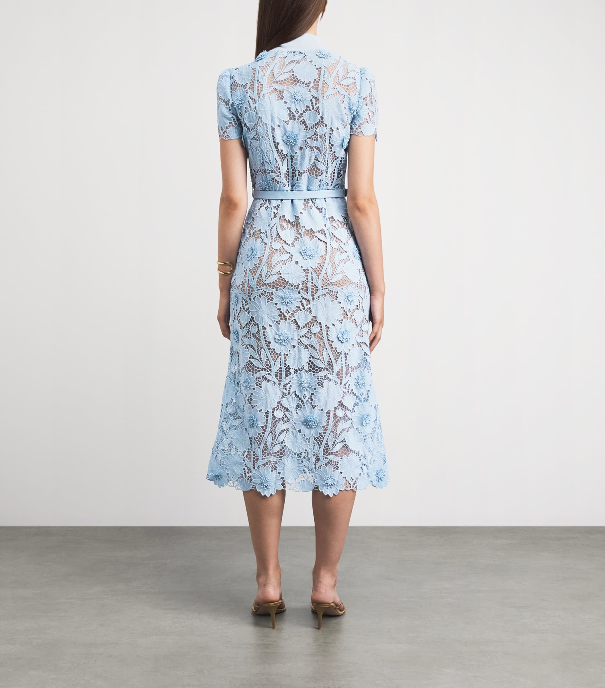 self portrait blue fine lace midi dress Blue Fine Lace Pearl Midi Dress  self-portrait-US