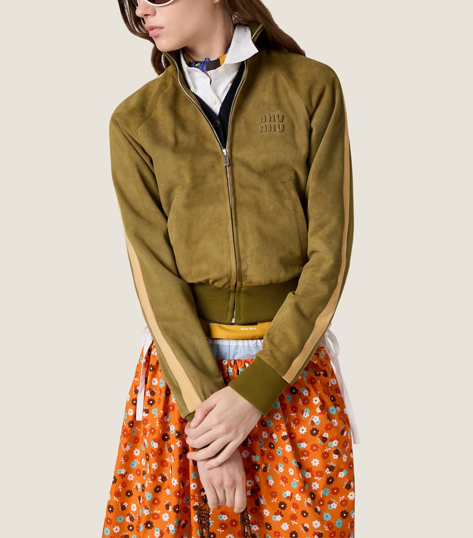 Miu Miu Womens Waxed Suede Stripe Track Jacket Green Image 5