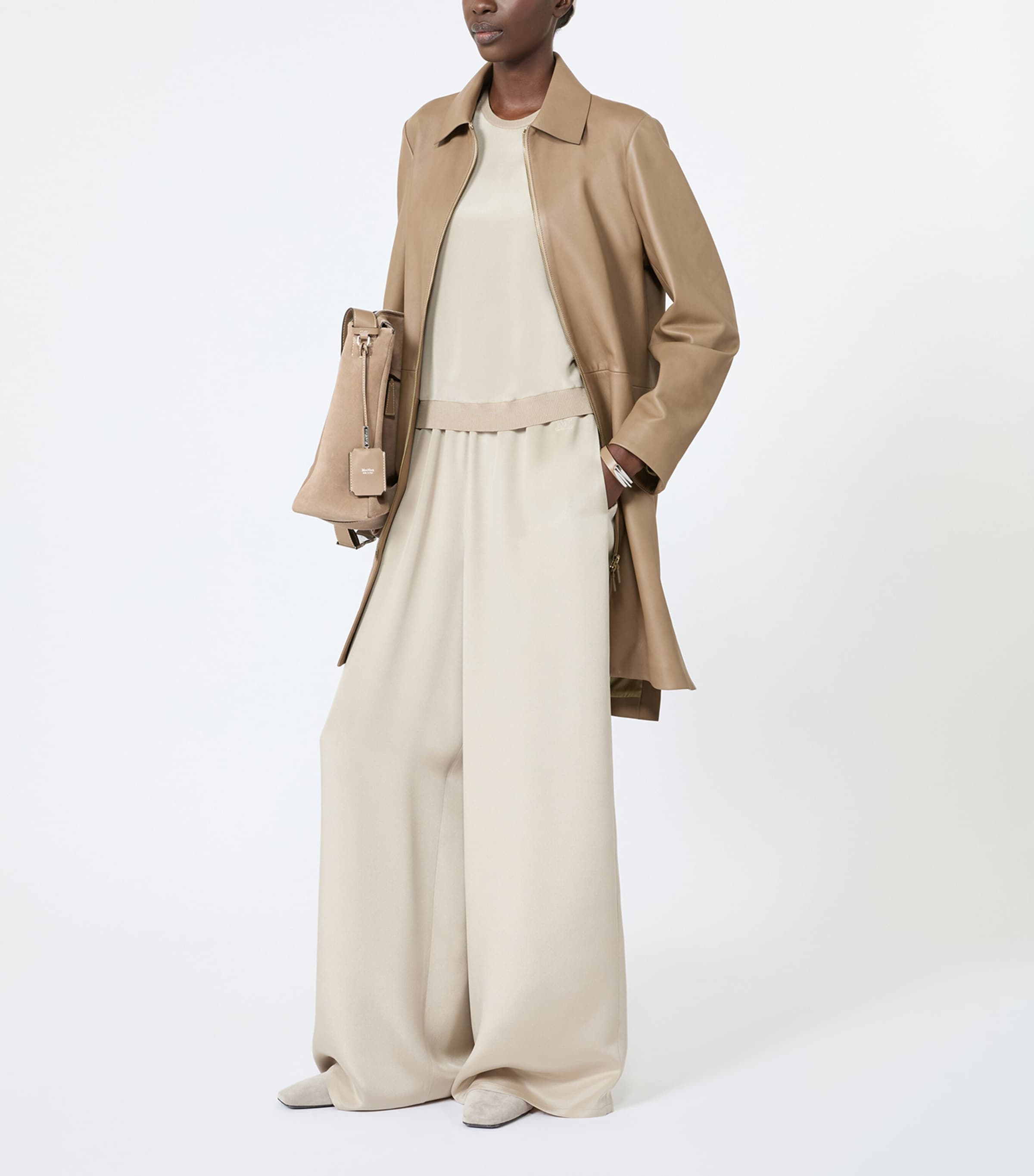 Max Mara Womens Silk Wide-Leg Trousers Stone Image 2