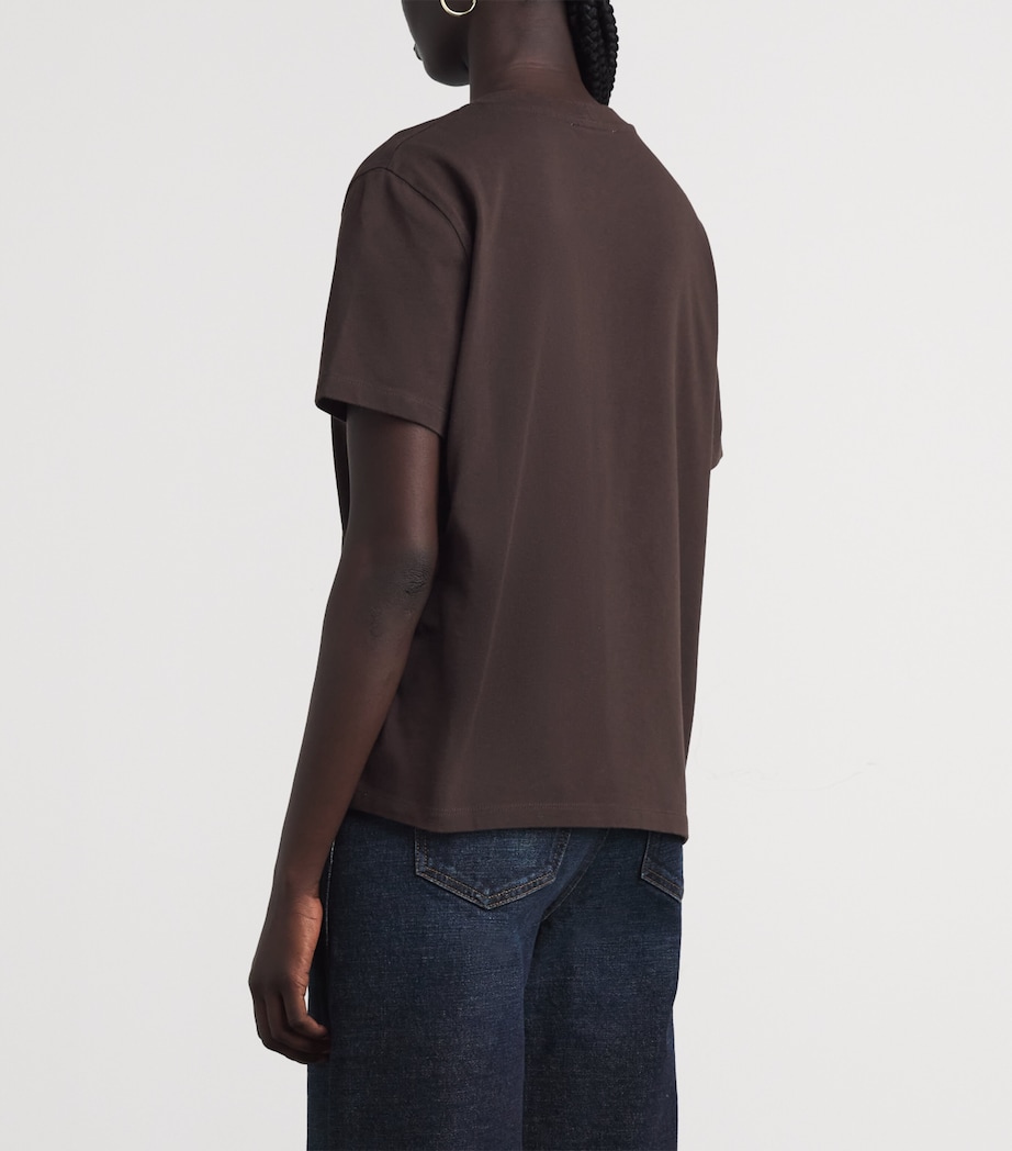 Maje Womens Cotton Embroidered-Logo T-Shirt Dark Brown Image 5