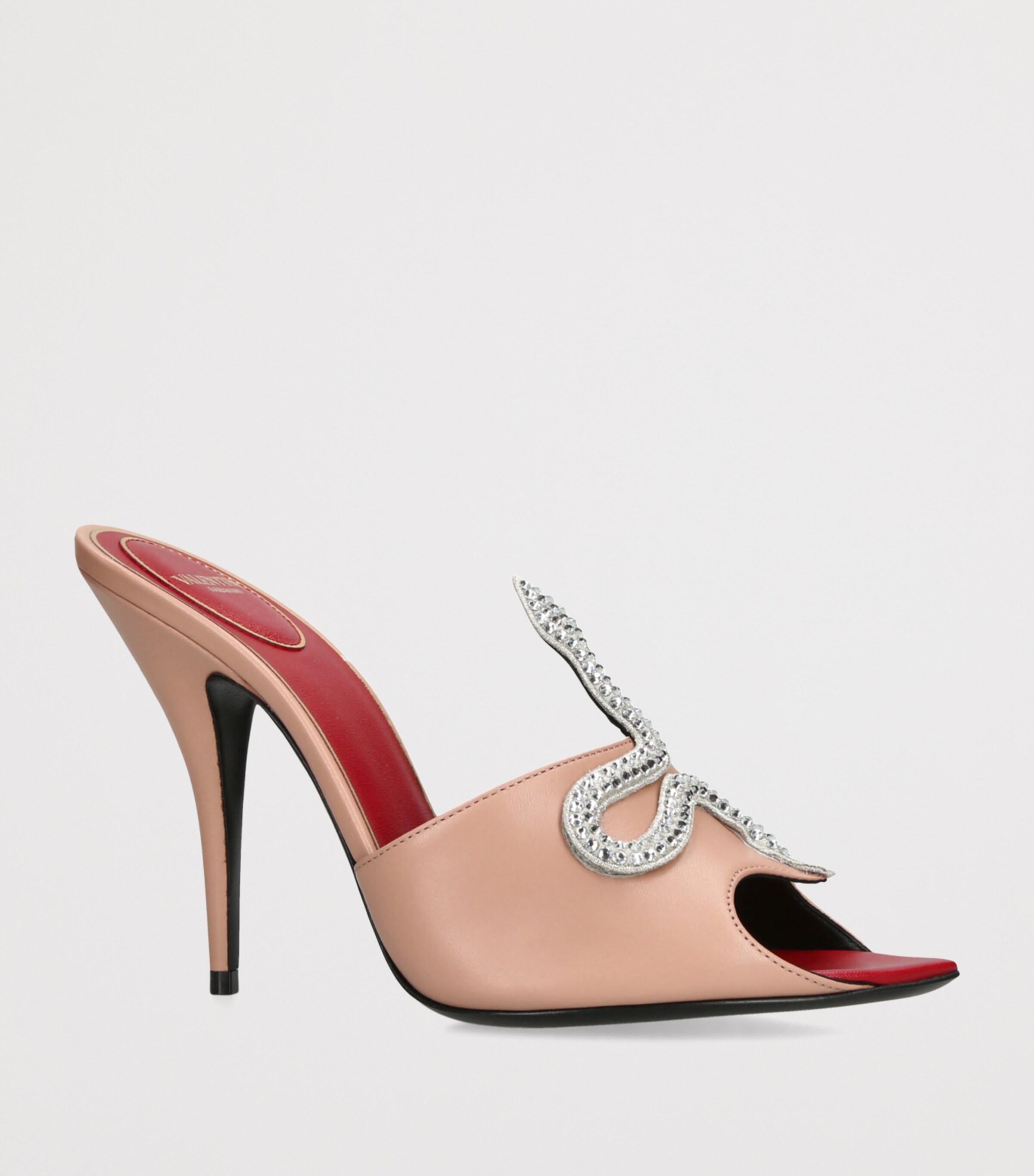 Valentino Garavani Leather Vipere Coeur Heeled Mules 105 Pale Pink Image 3