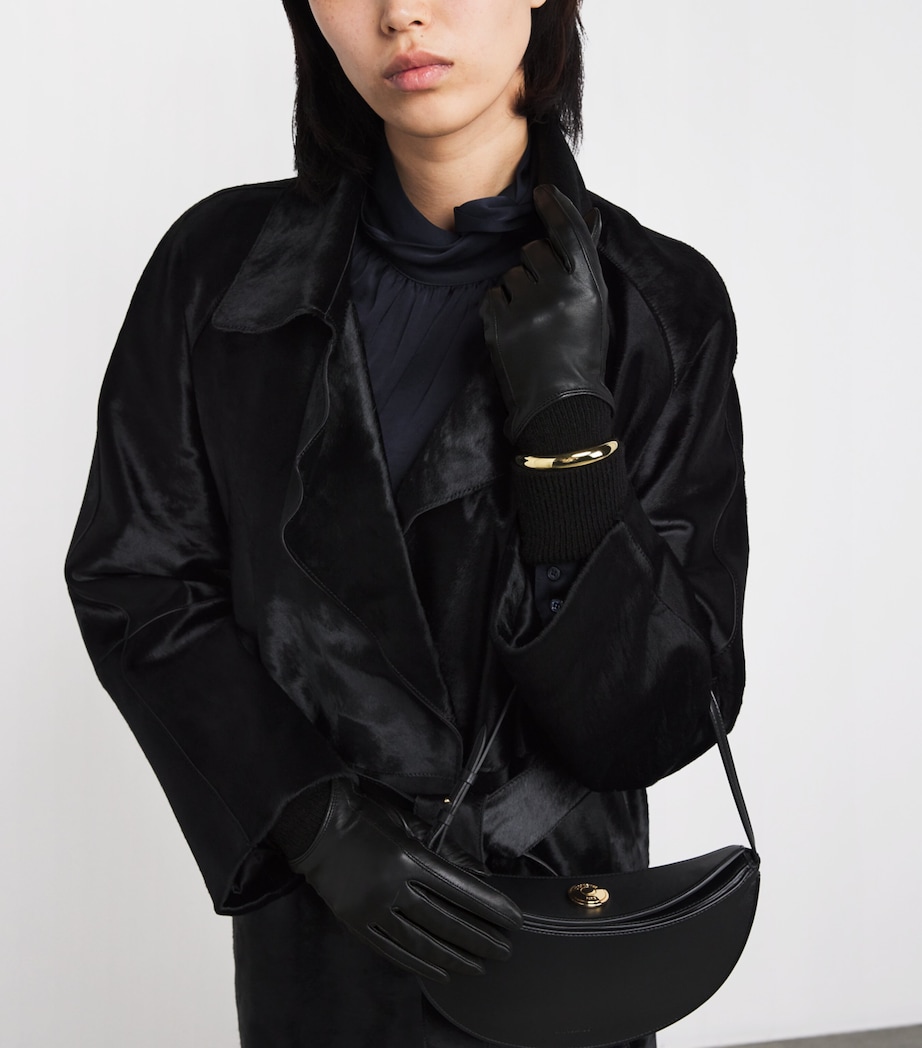 Leather Knitted-Cuffs Gloves BLACK Image 3