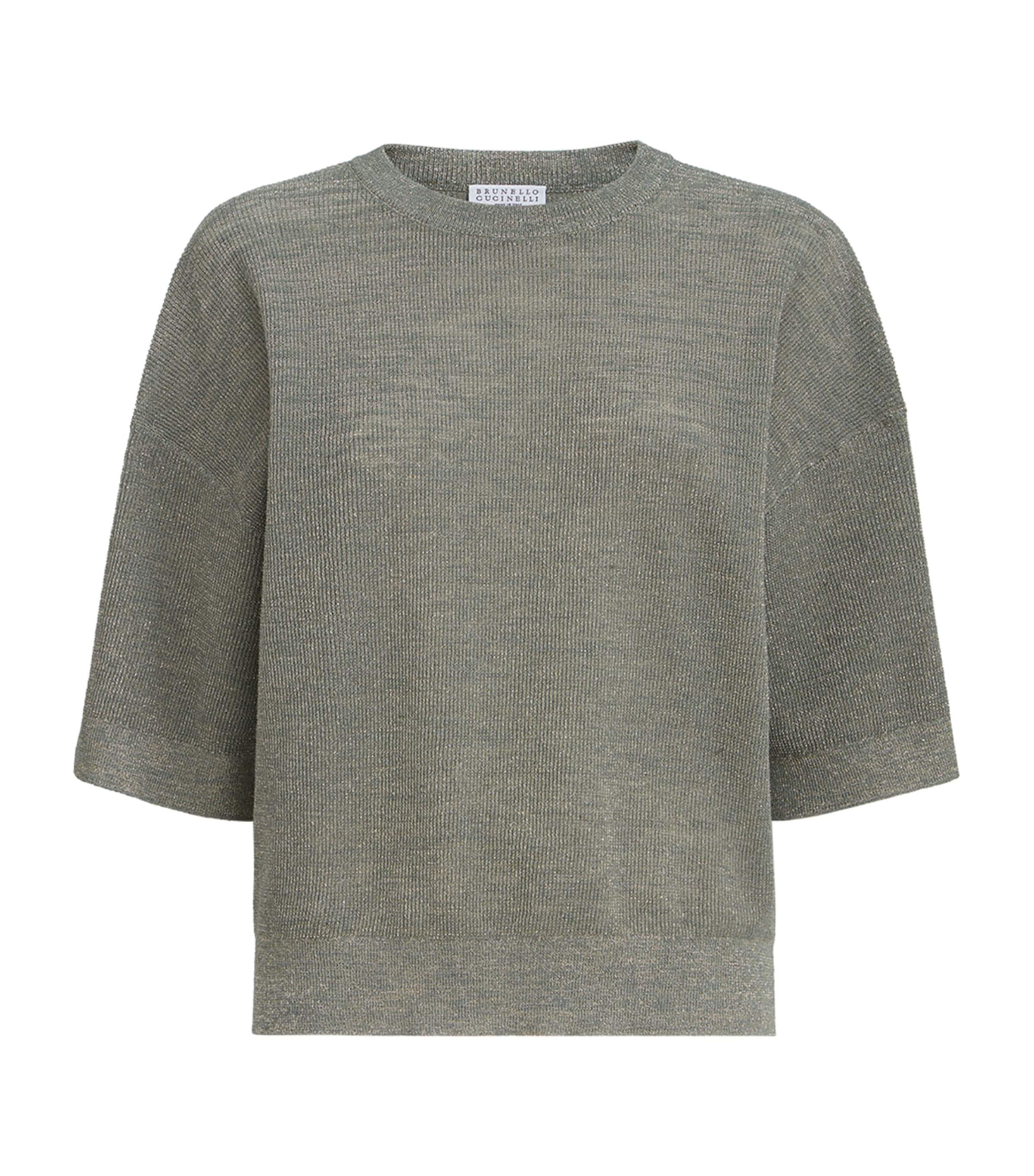 Brunello Cucinelli Womens Sparkling Short-Sleeve Sweater Image 1