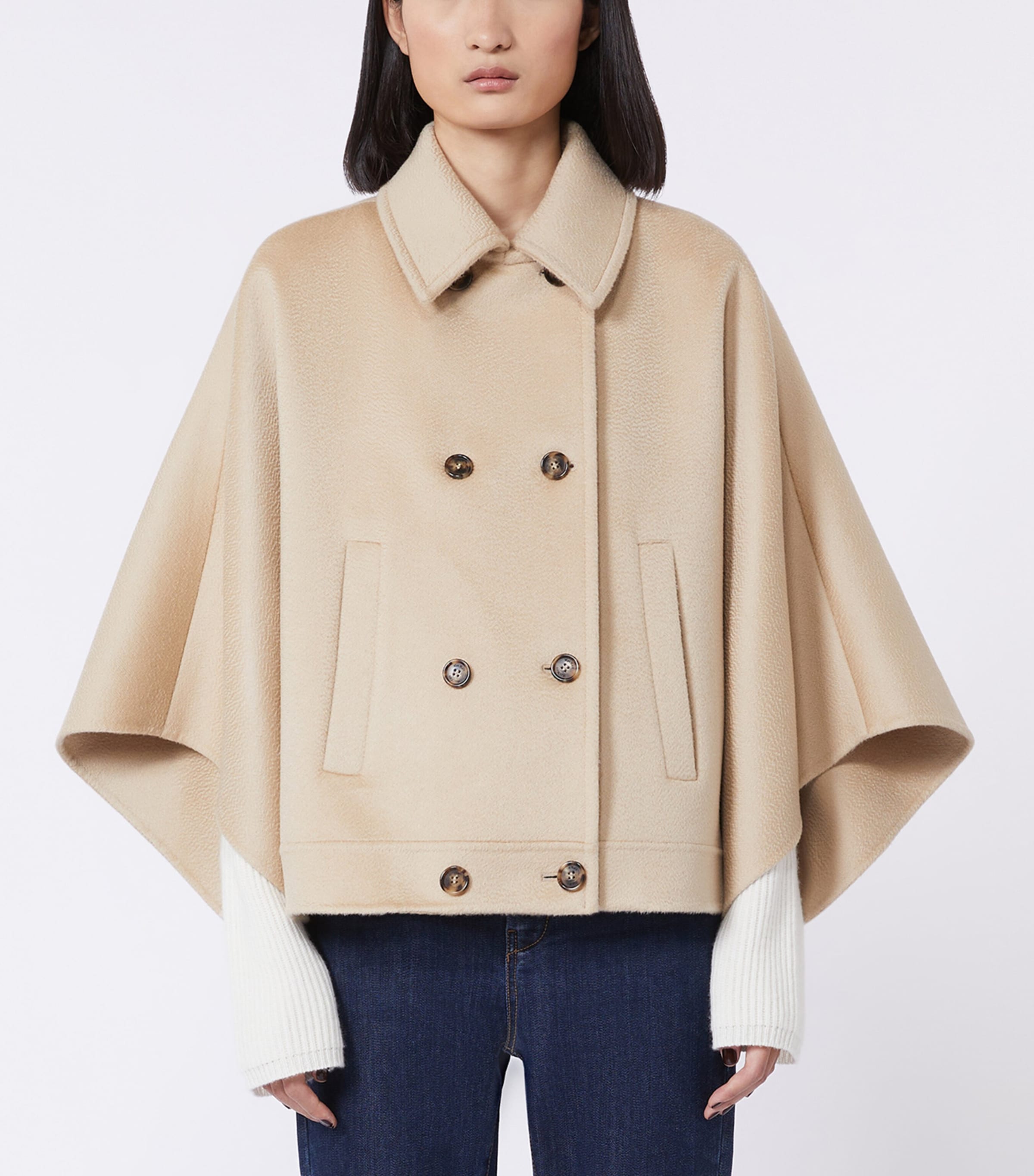 Max Mara Womens Cashmere Double-Breasted Cape Albino Image 3