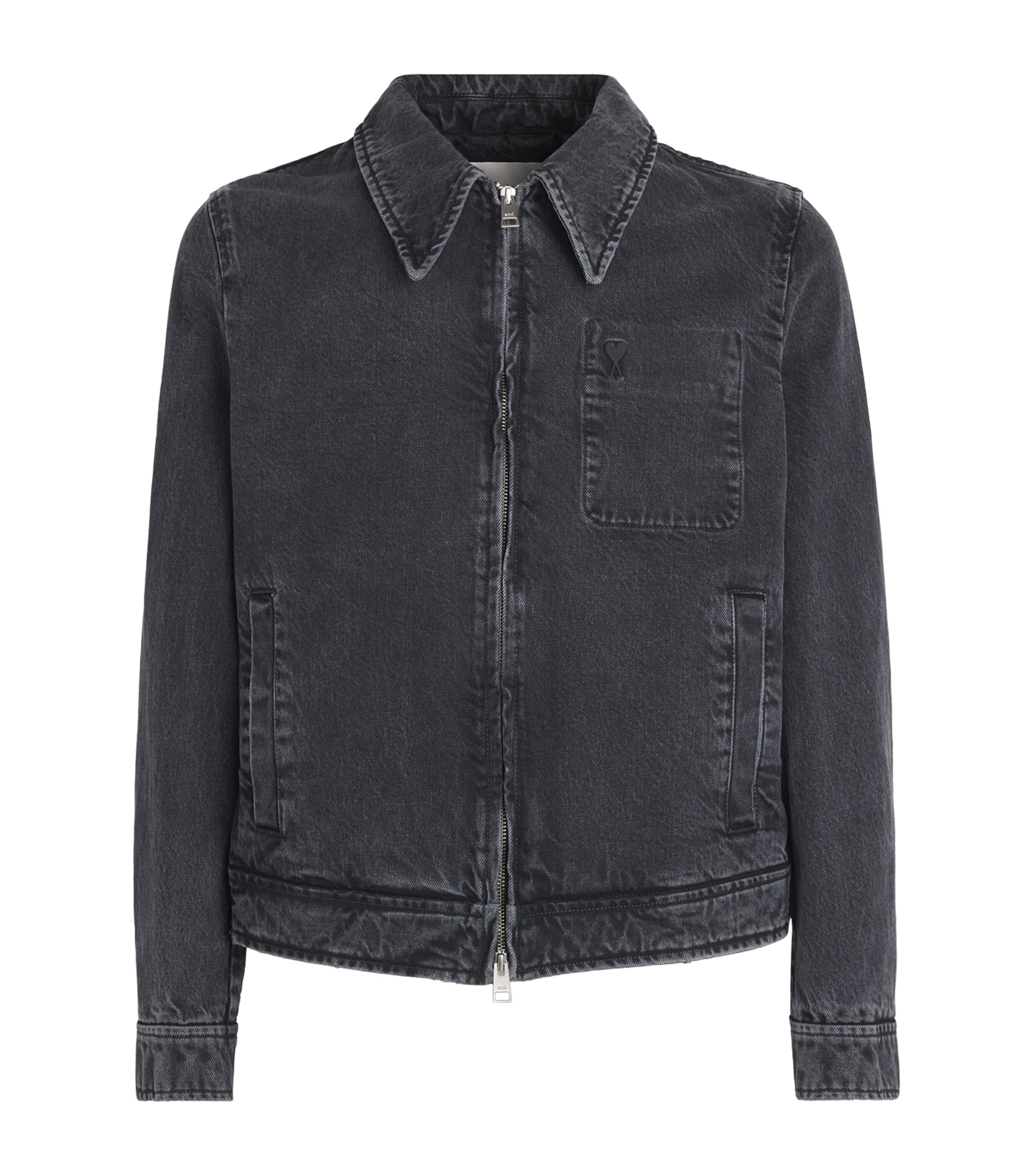 AMI Paris Mens Ami de Coeur Denim Jacket Noir Used Image 1