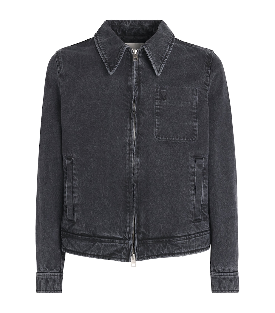 AMI Paris Mens Ami de Coeur Denim Jacket Noir Used Image 1