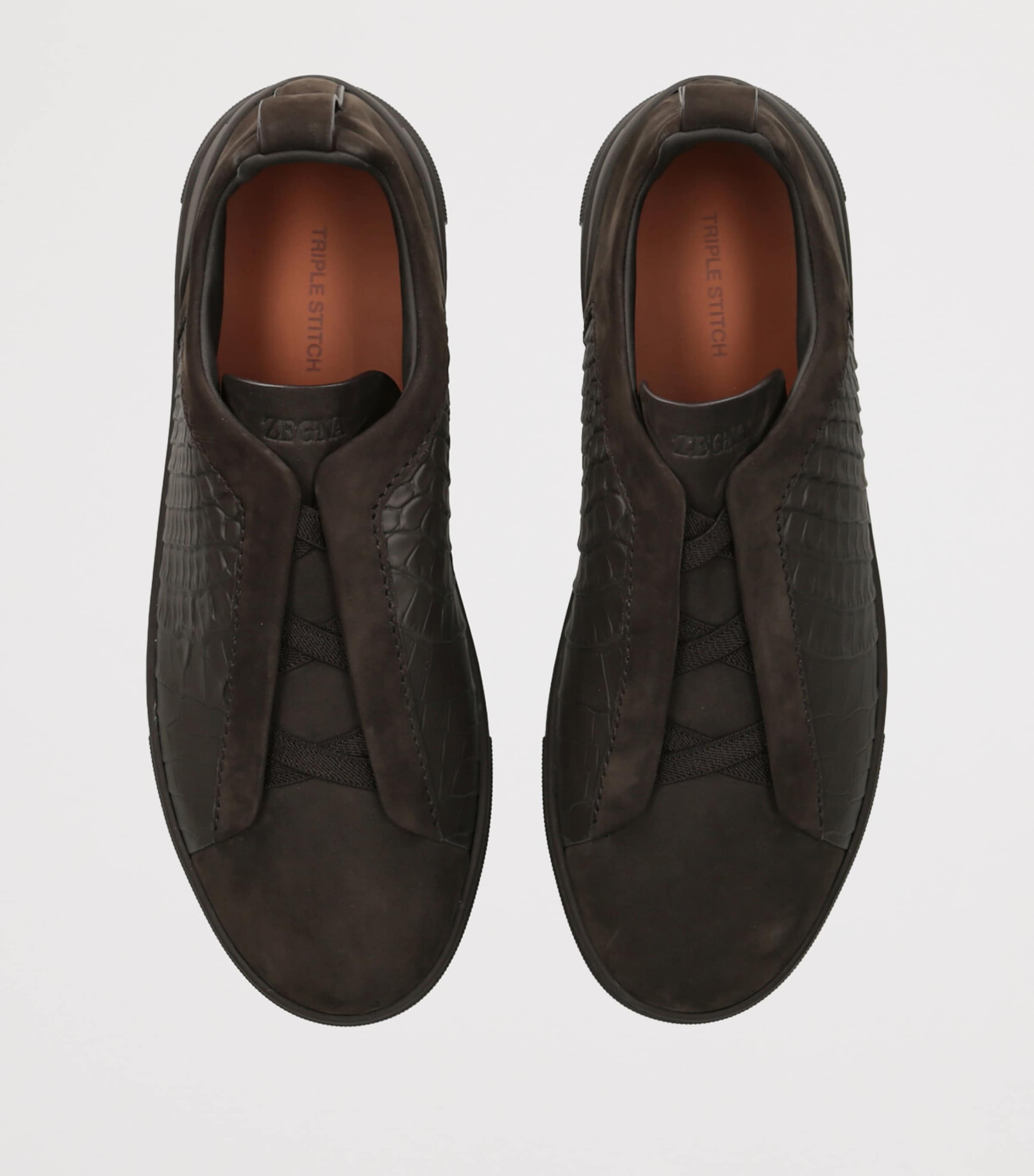 Crocodile Leather Triple Stitch SECONDSKIN Sneakers DARK BROWN Image 4