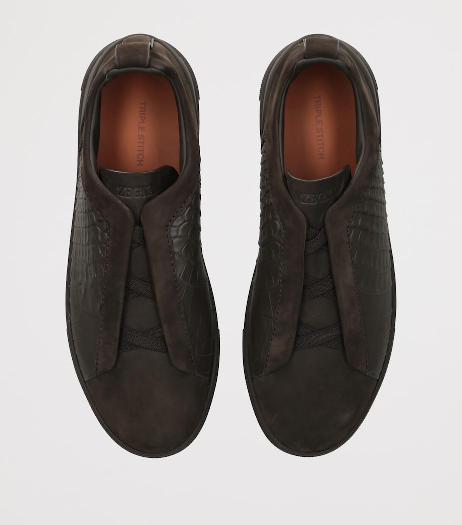 Crocodile Leather Triple Stitch SECONDSKIN Sneakers DARK BROWN Image 4