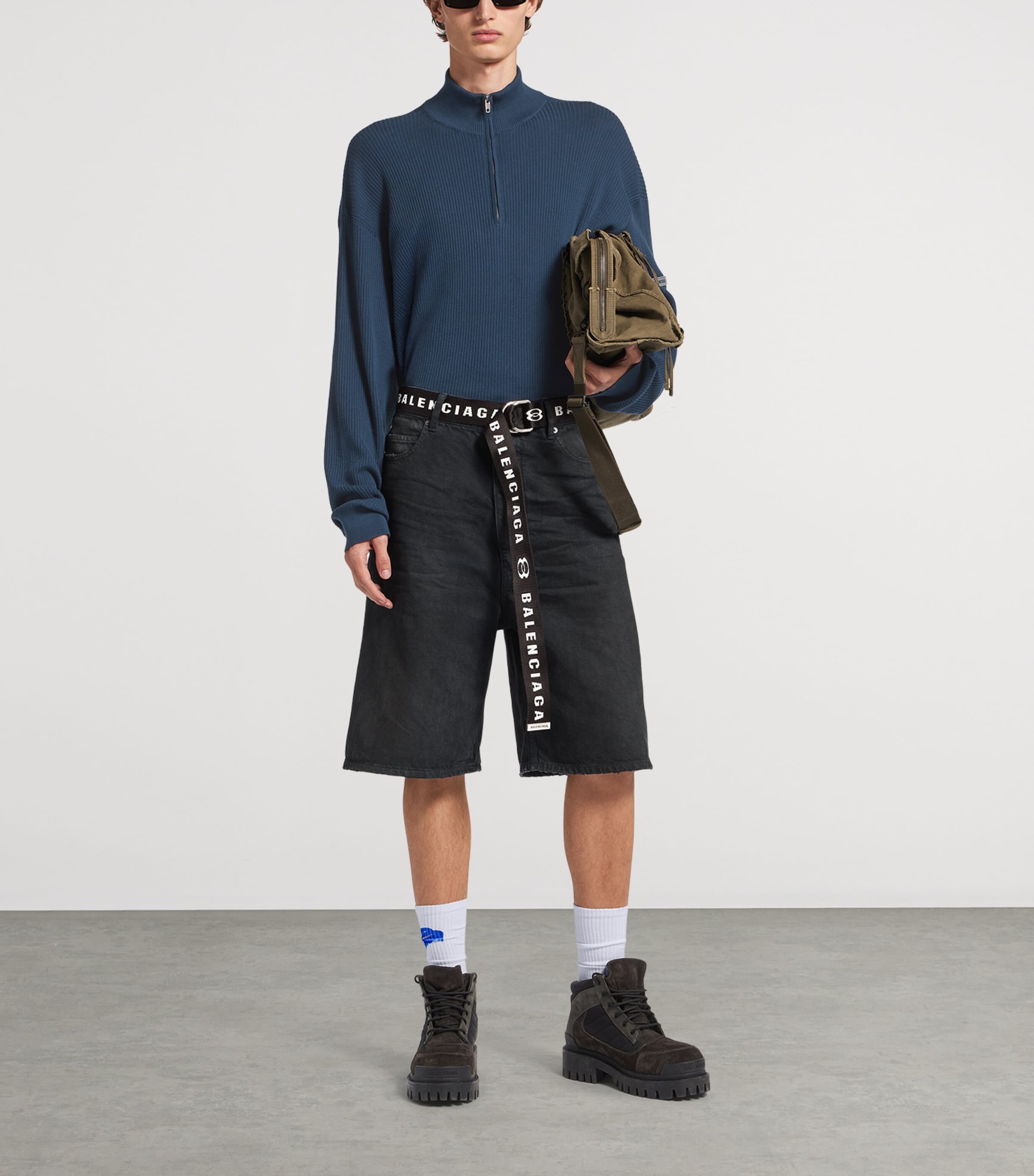 Balenciaga Mens Belted Oversized Denim Shorts Image 2