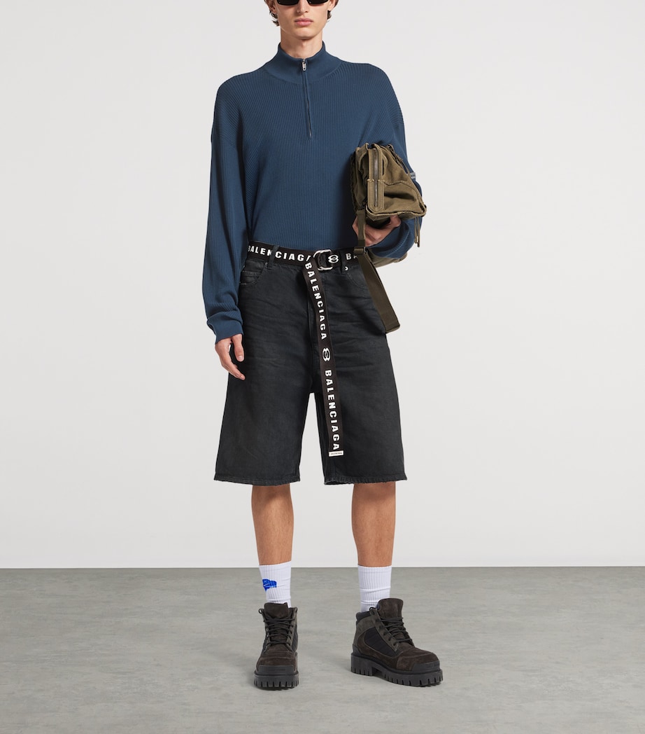 Balenciaga Mens Belted Oversized Denim Shorts Image 2