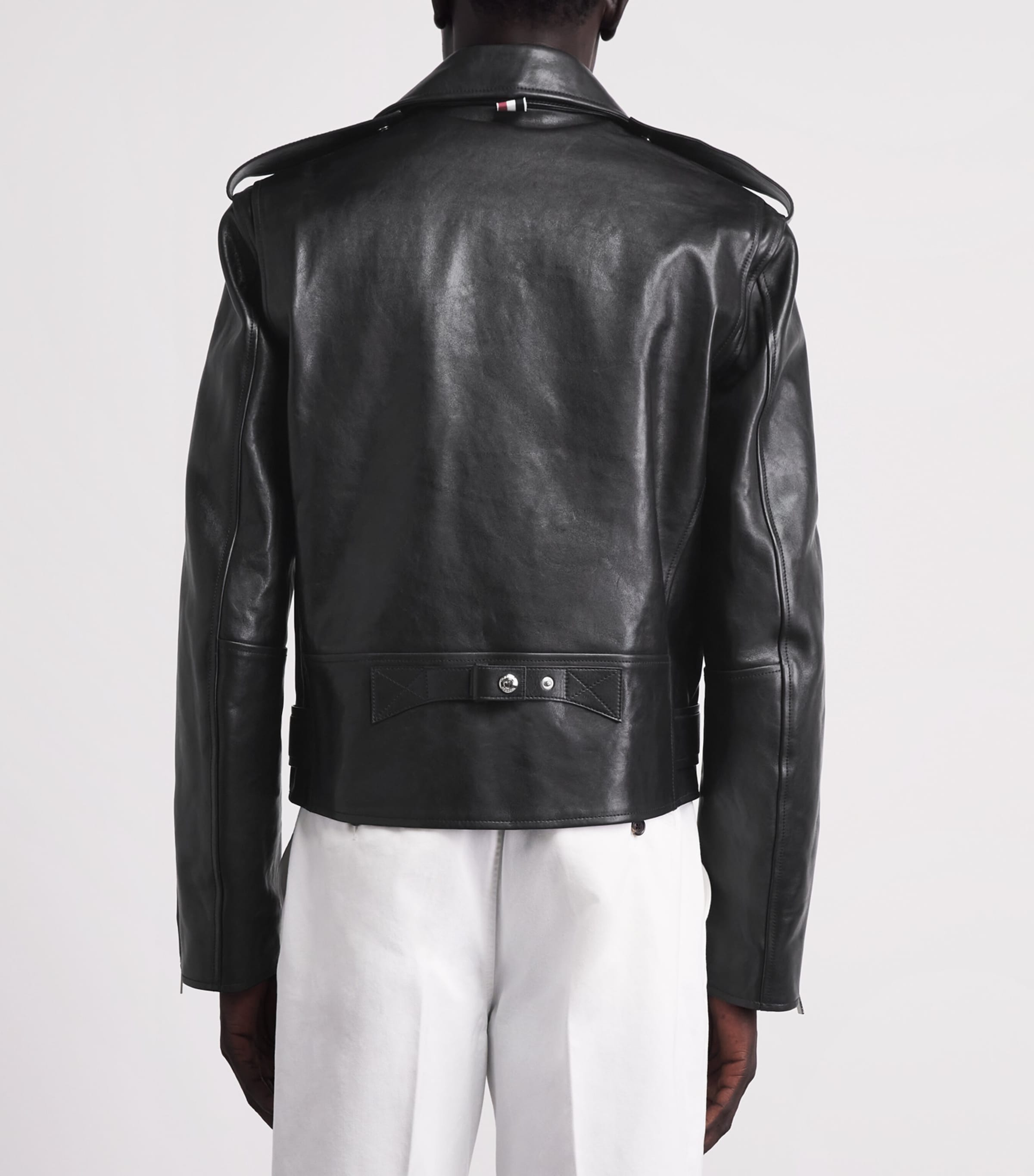 Thom Browne Mens Moto Leather Jacket Black Image 5