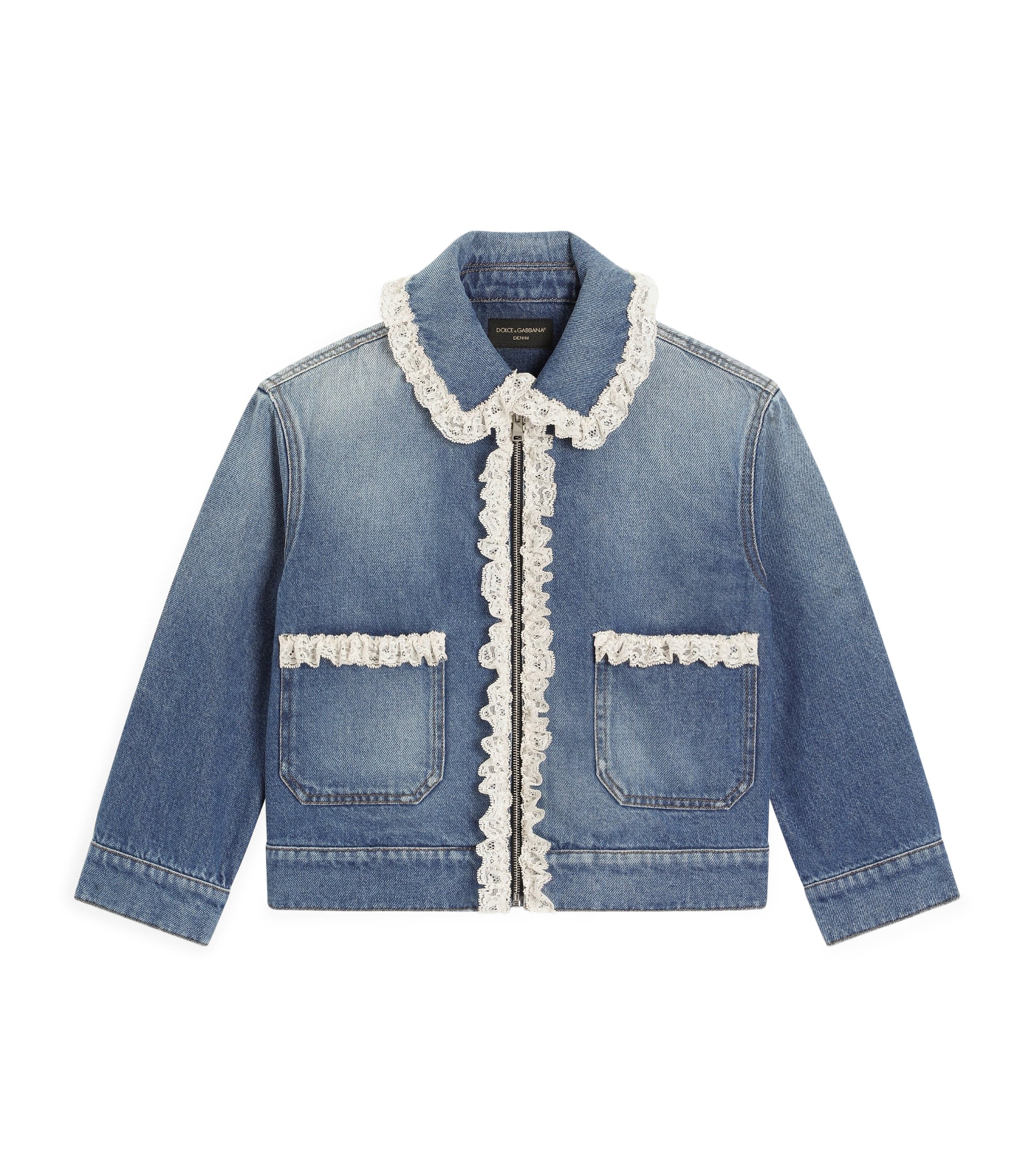 Dolce&Gabbana Kids Lace-Trim Denim Jacket (8-12+ Years) Combined Colou Image 1