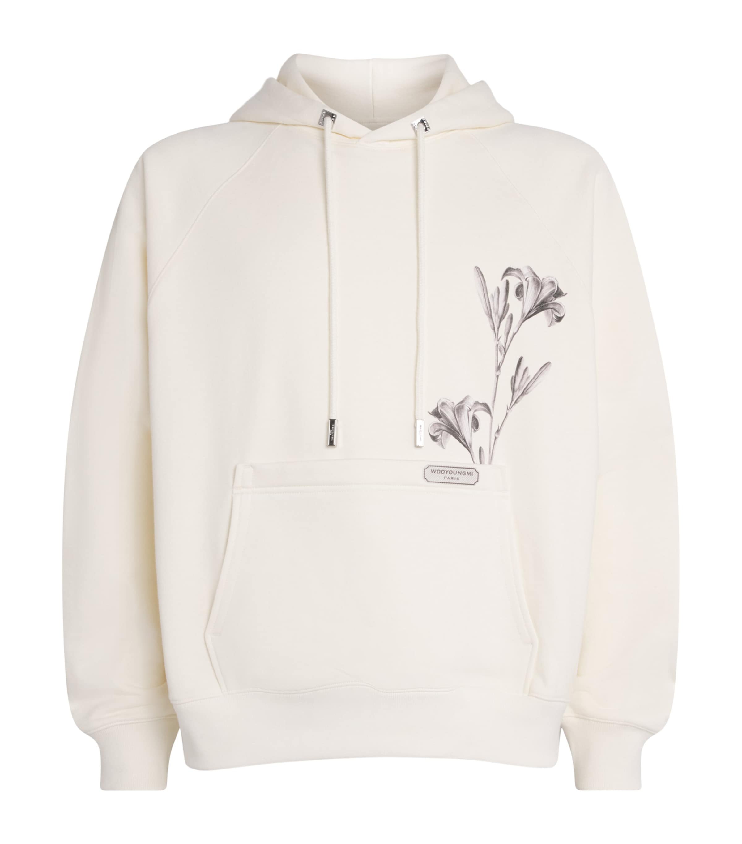 Wooyoungmi Mens Cotton Flower Logo Hoodie Ivory Image 1