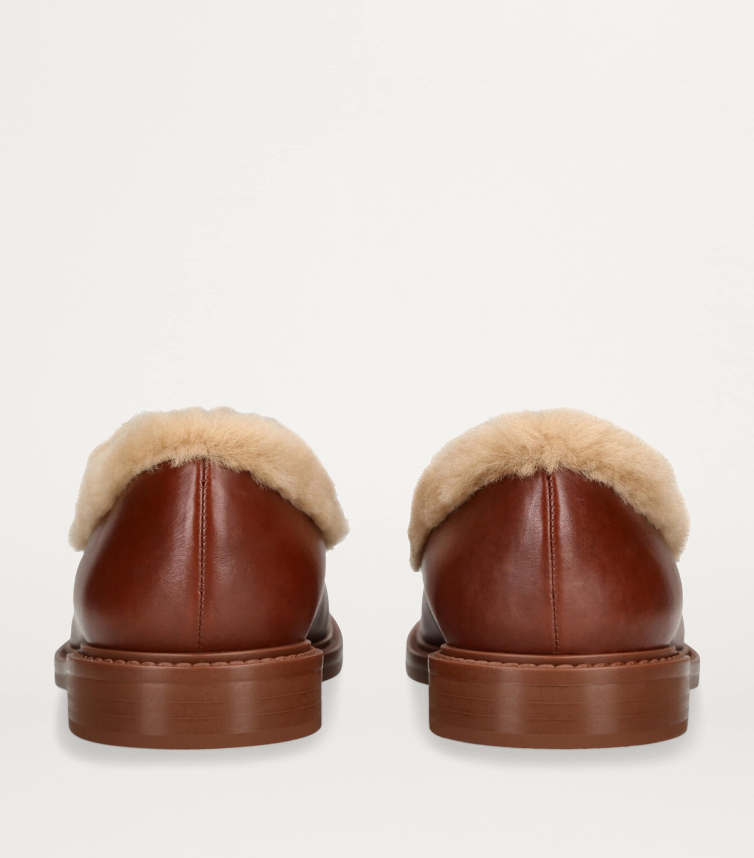 Chloé Shearling-Trimmed Leather Marcie Loafers Tan Image 2