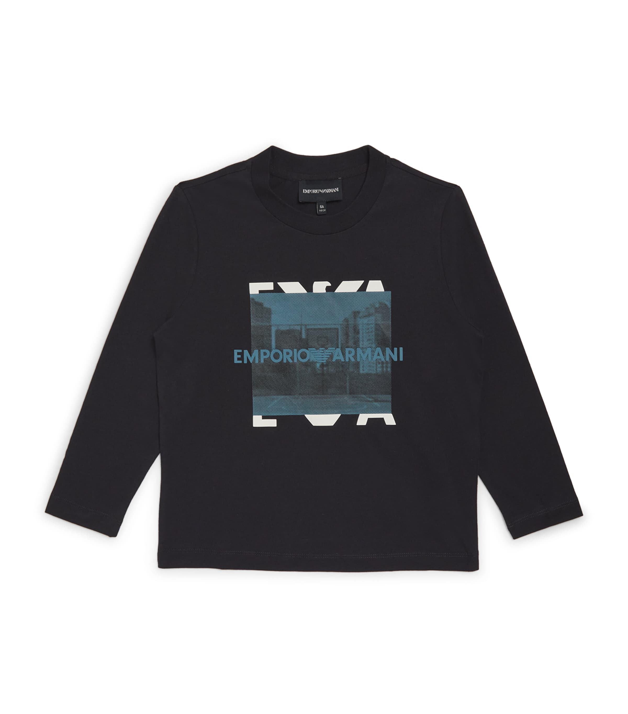 Shop Emporio Armani Cotton Graphic Print T-shirt In Navy