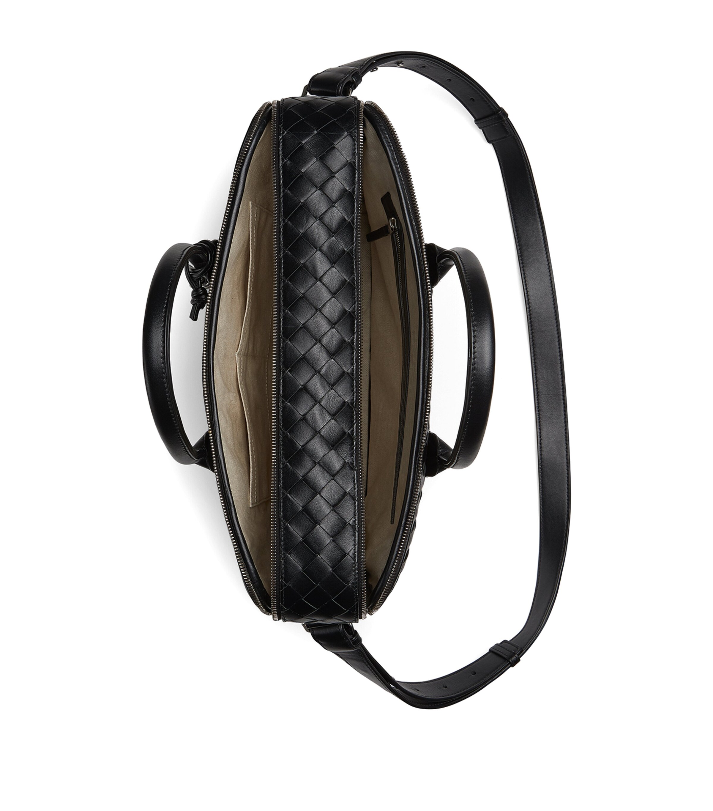 Leather Intrecciato Briefcase BLACK-SILVER Image 2