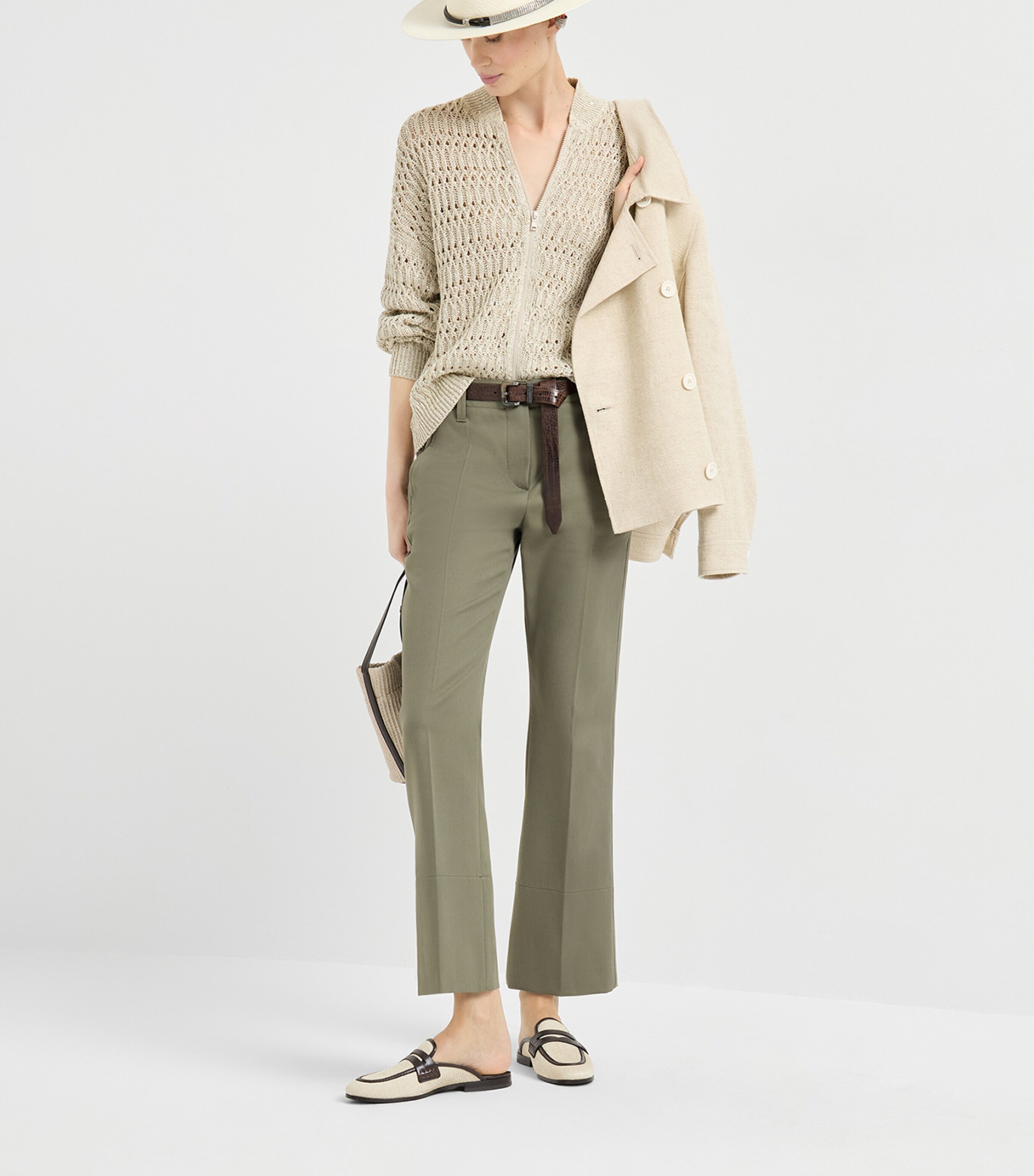 Brunello Cucinelli Womens Stretch-Cotton Flared Trousers Image 2