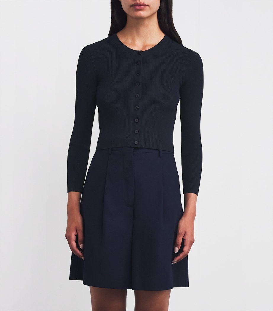 Rib-Knit Cropped Cardigan NAVY Image 3