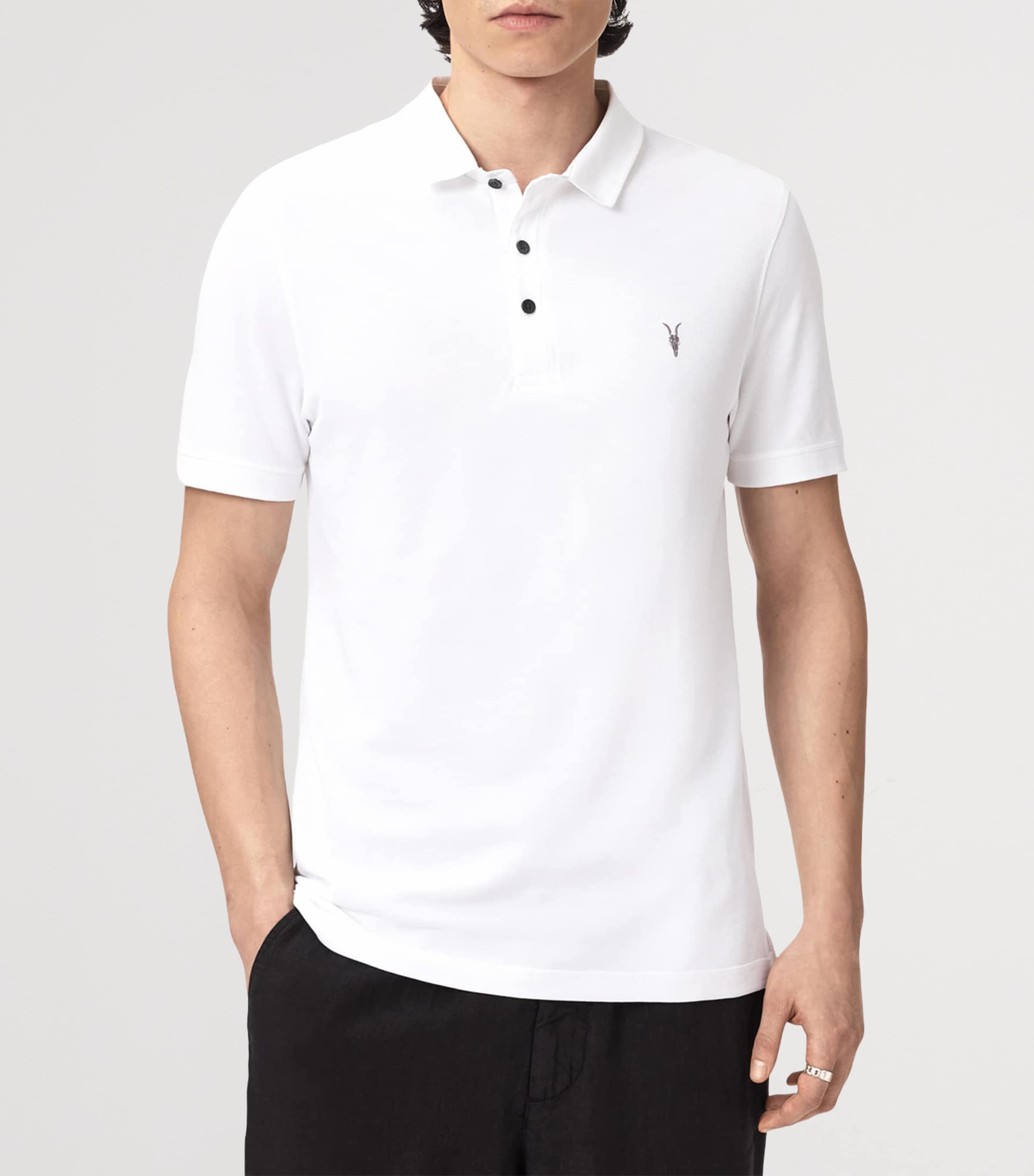 AllSaints Mens Organic Cotton Reform Polo Shirts (Set of 2) White/pitch Green Image 3