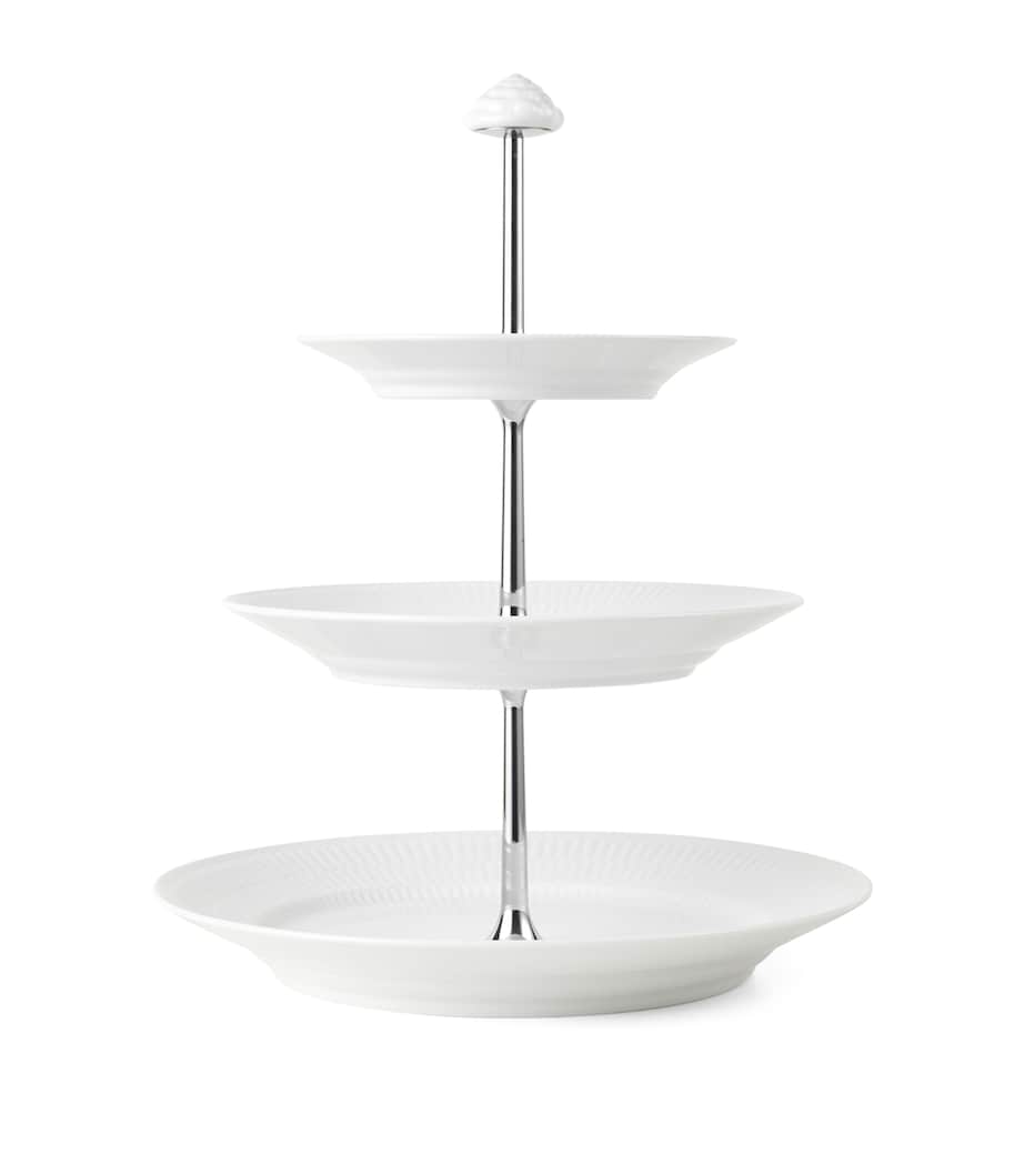 Royal Copenhagen Porcelain White Fluted 3-Layer Étagère (35cm) White Image 3