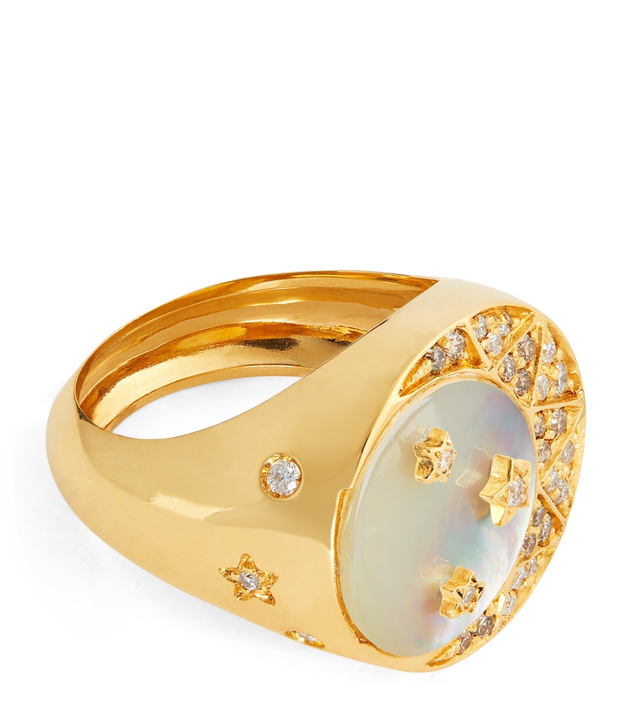 Yellow Gold, Diamond and Mother-of-Pearl Cosmic Love Ring WHITE Image 1