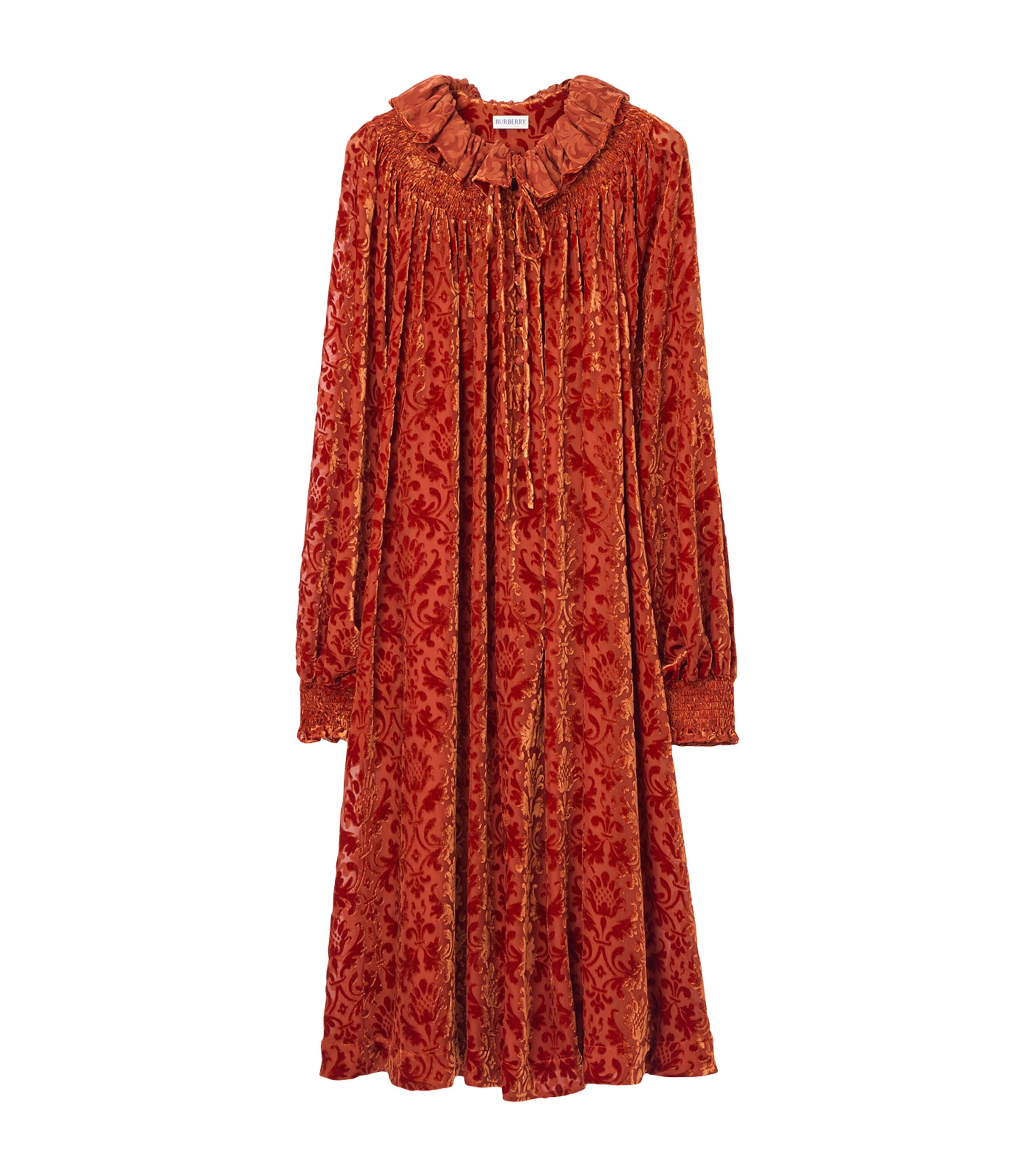 Burberry Baroque Silk Blend Velvet Dress In Brown