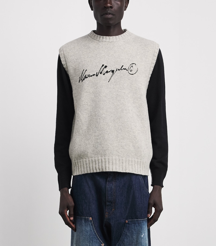 MM6 Maison Margiela Mens Wool-Blend Logo Sweater Vest Gry Mel Blck Pr Image 4