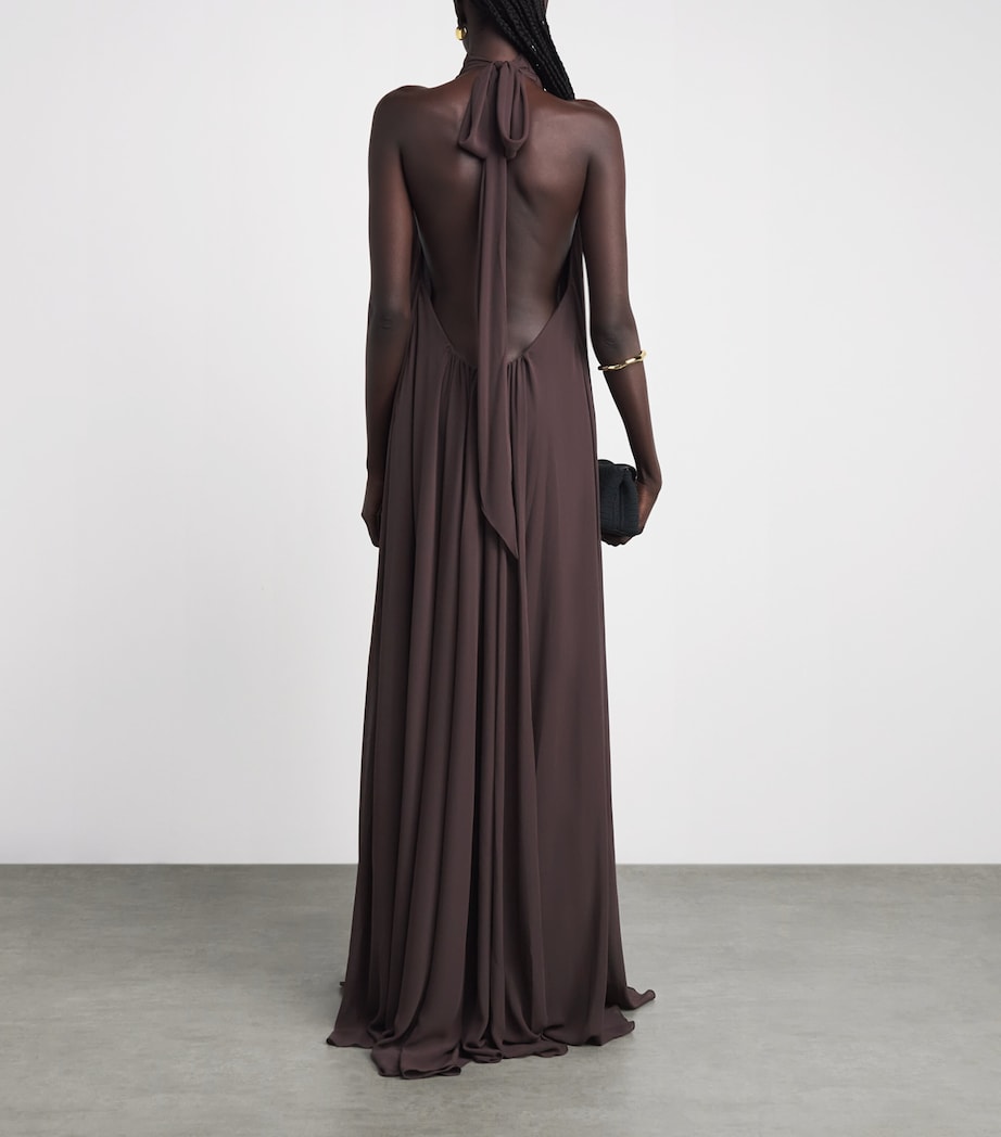 De La Vali Womens Chiffon Halterneck Adela Maxi Dress Umber Brown Image 4