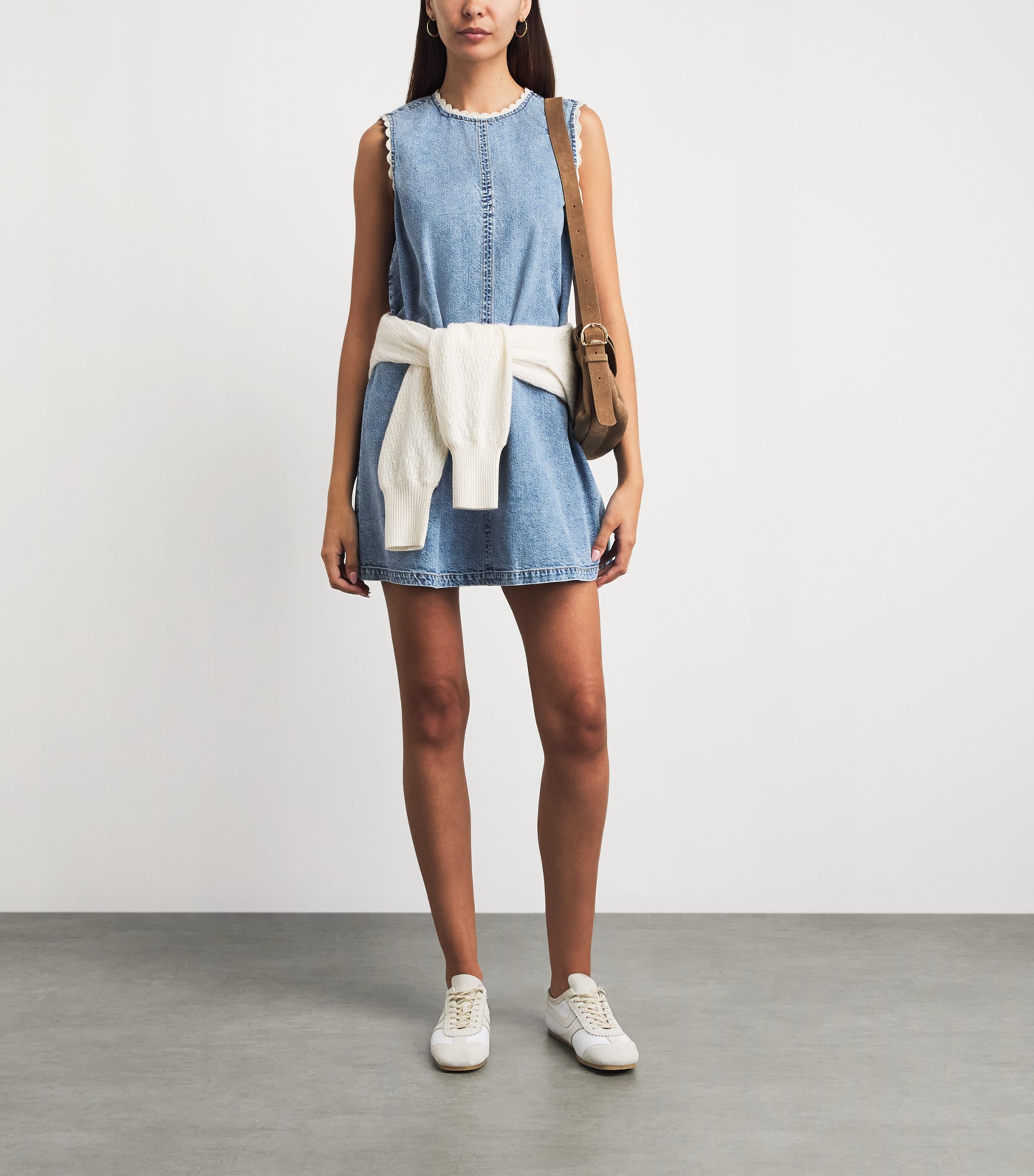 FRAME Womens Denim Crochet Tide Mini Dress Dawn Image 2