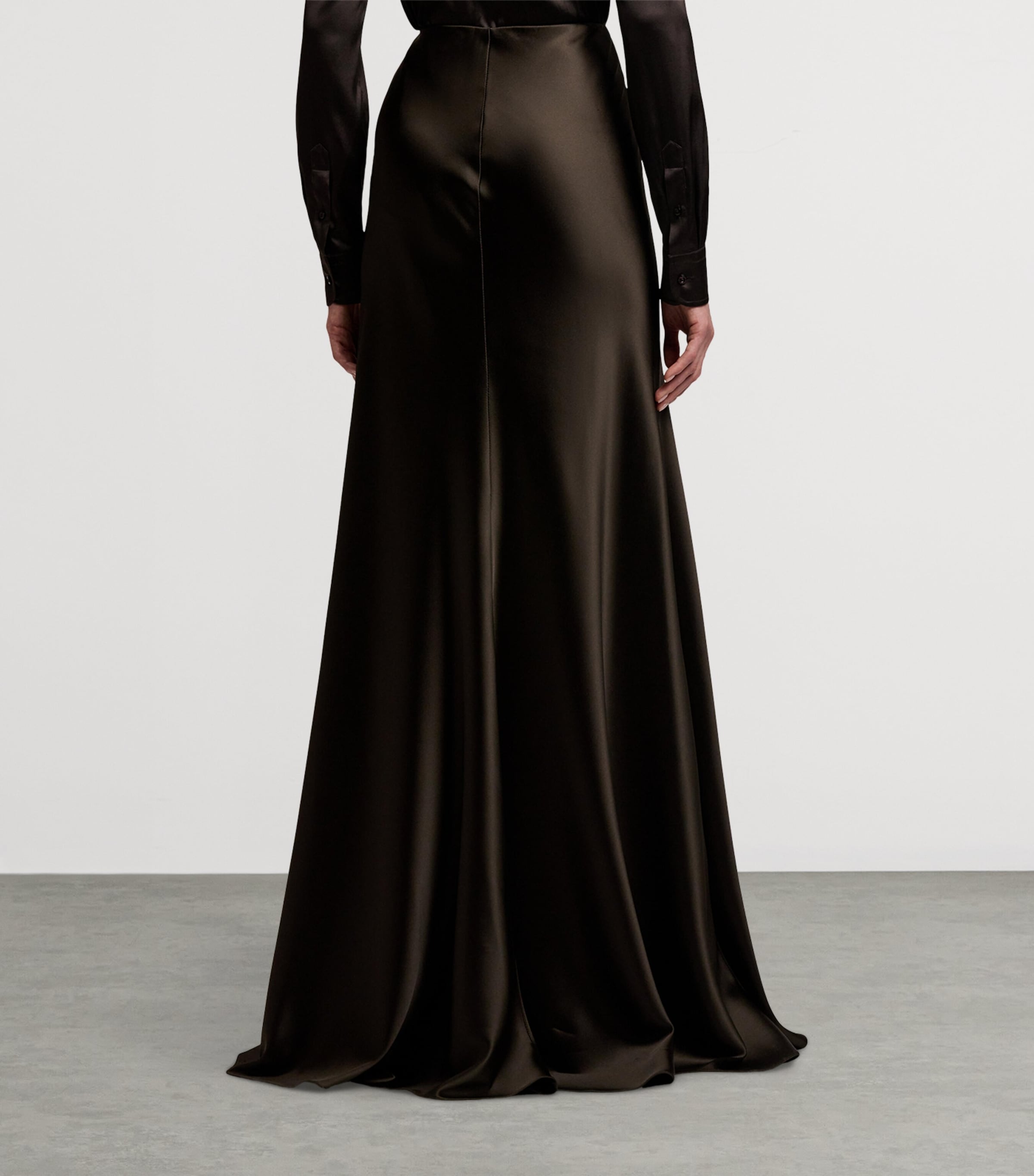 Stretch-Satin Masina Maxi Skirt DARK BROWN Image 4