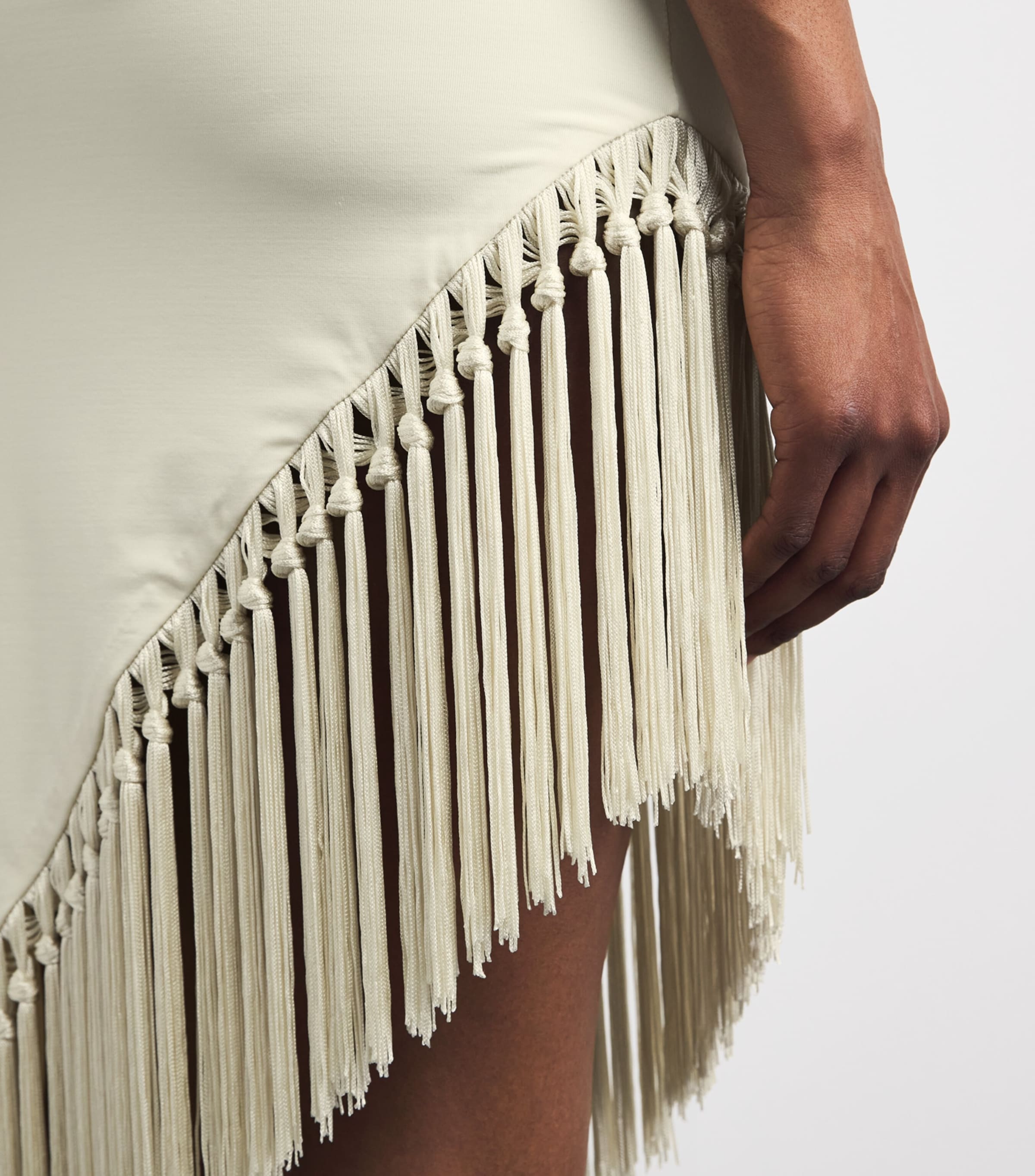 Taller Marmo Womens Fringed Yacare Mini Dress Ivory Image 3