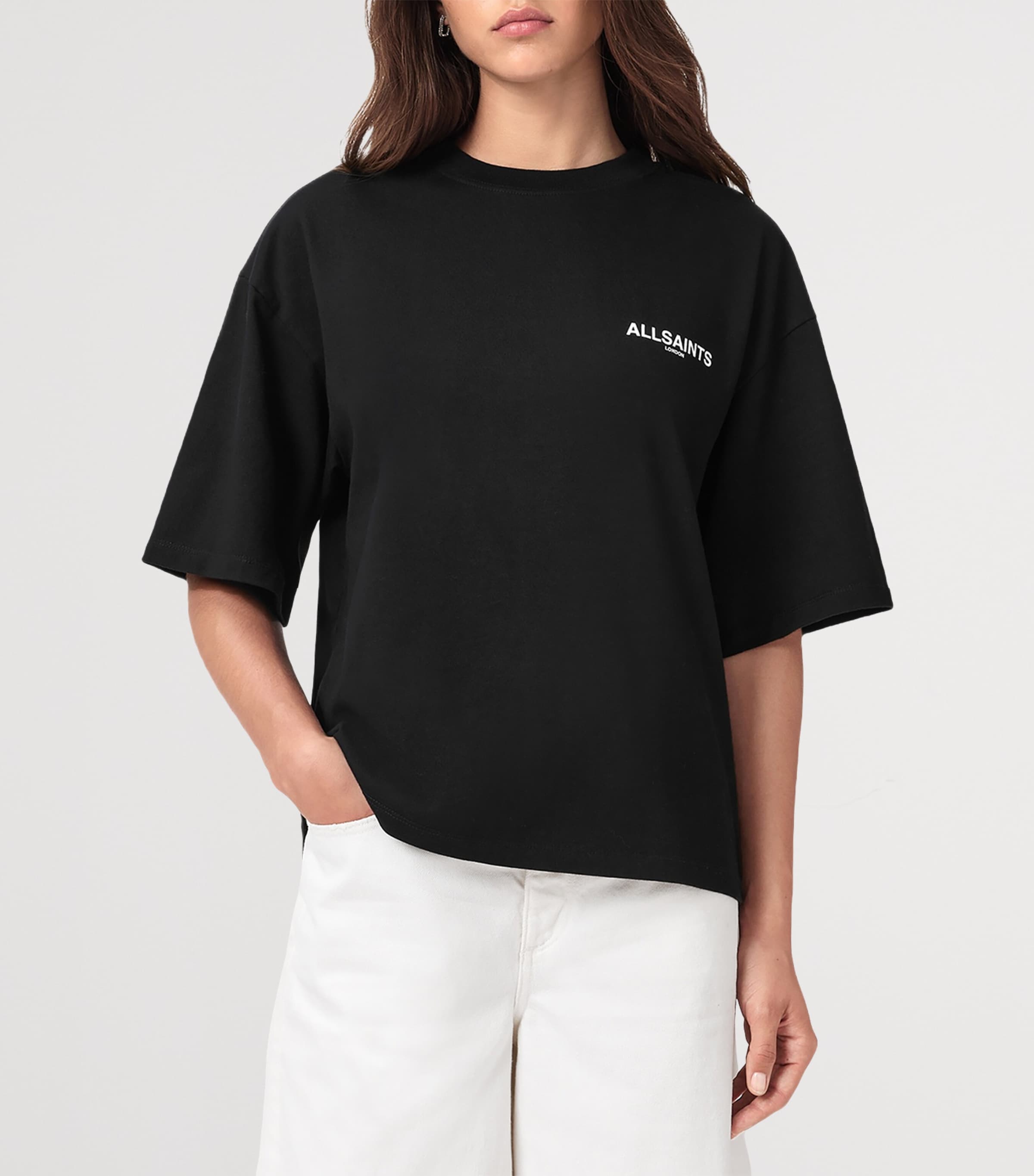 AllSaints Womens Organic Cotton Guardian Amelie Oversized T-Shirt Black Image 5