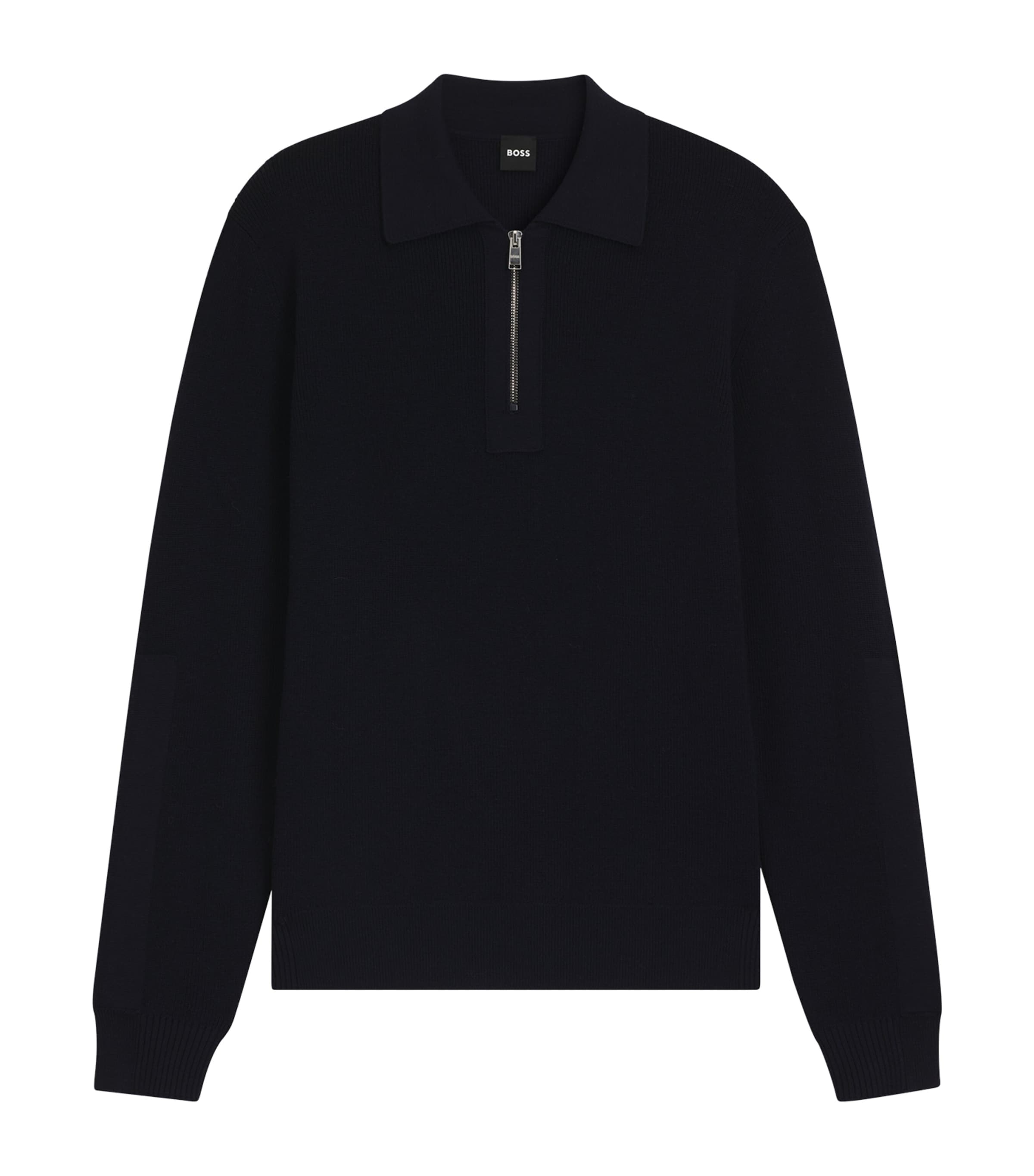 BOSS Mens Virgin Wool Zip-Up Polo Sweater Image 1