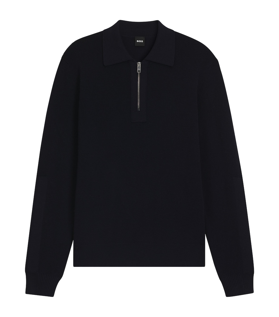 BOSS Mens Virgin Wool Zip-Up Polo Sweater Image 1