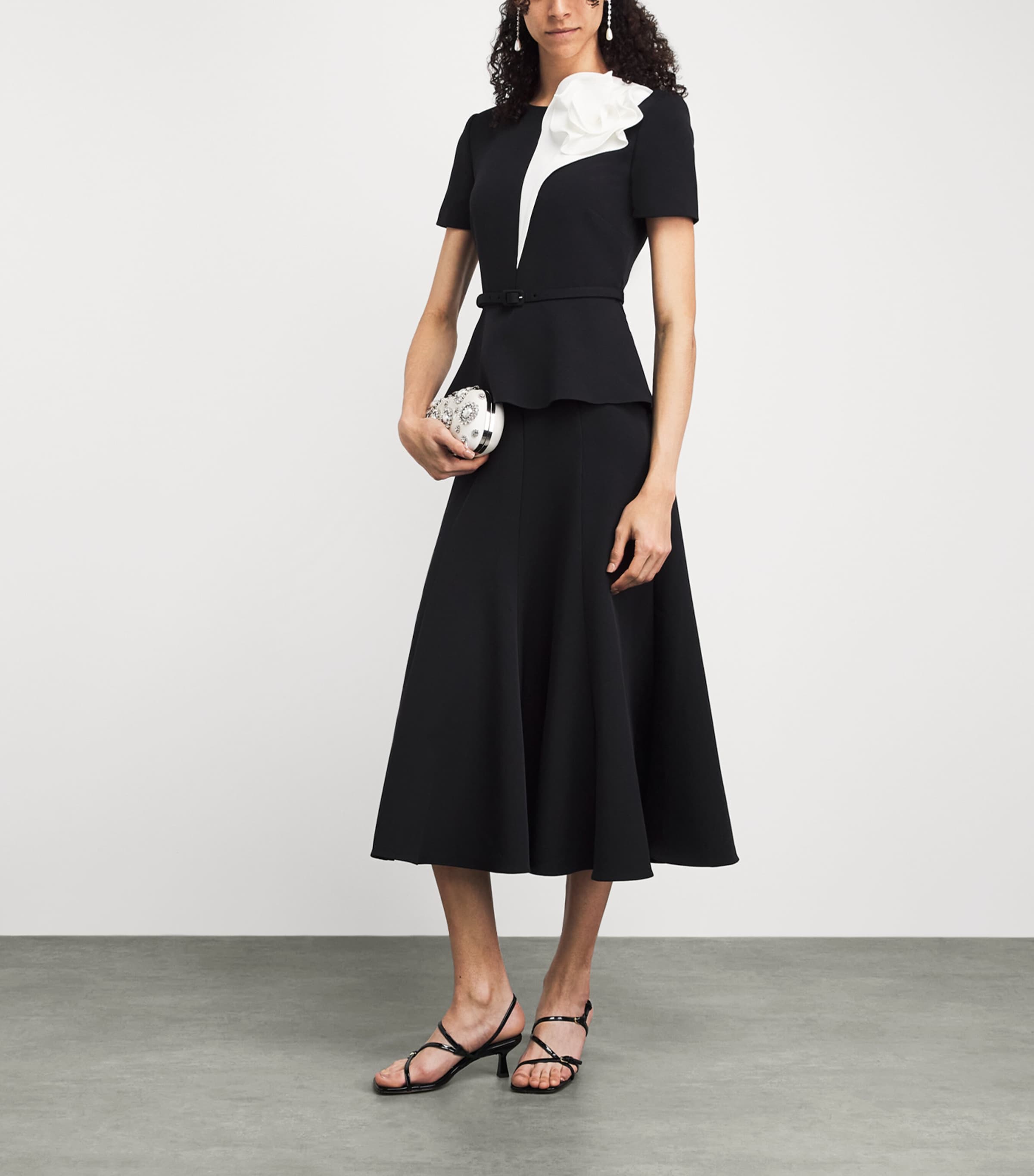 Roland Mouret Womens Floral-Appliqué Midi Dress Black Image 2