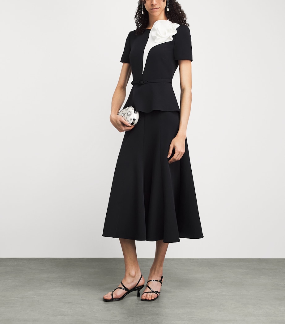 Roland Mouret Womens Floral-Appliqué Midi Dress Black Image 2