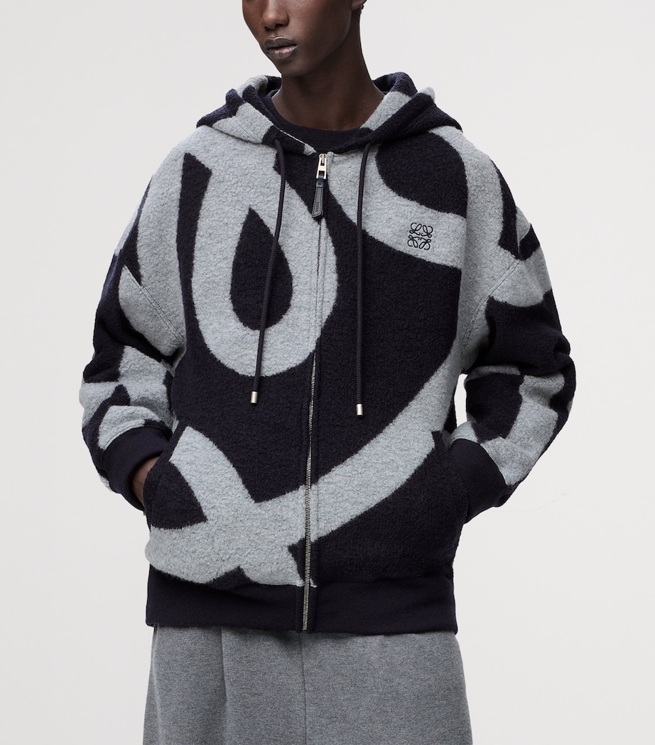 LOEWE Mens Wool-Cotton Anagram Zip-Up Hoodie Navy/grey Image 3