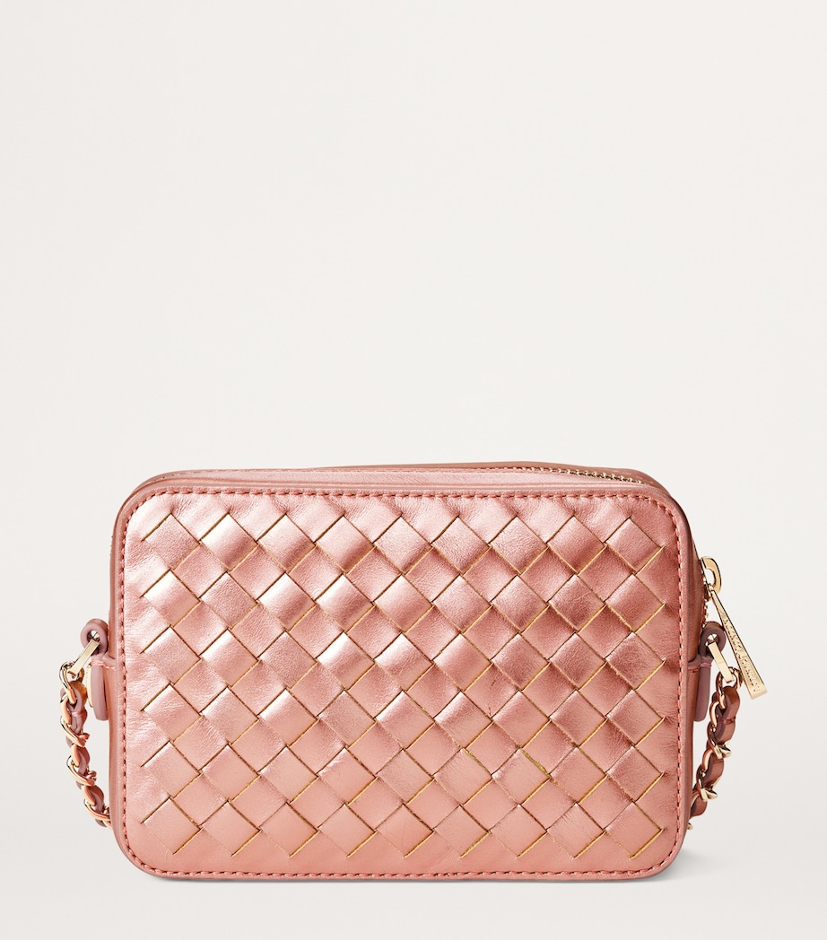 Aspinal Of London Leather Woven Milly Cross-Body Bag Blushpink Metallic Image 3