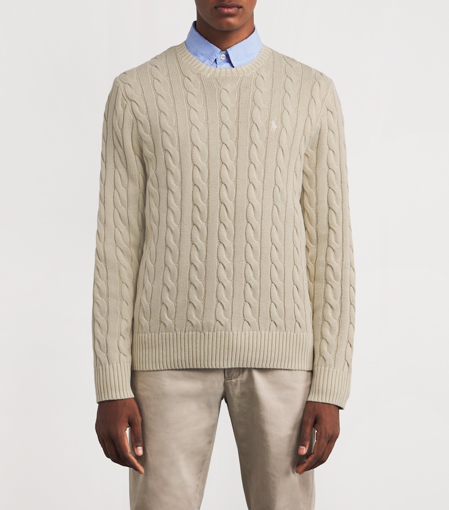 Polo Ralph Lauren Mens Cotton Cable-Knit Sweater Beige Image 3