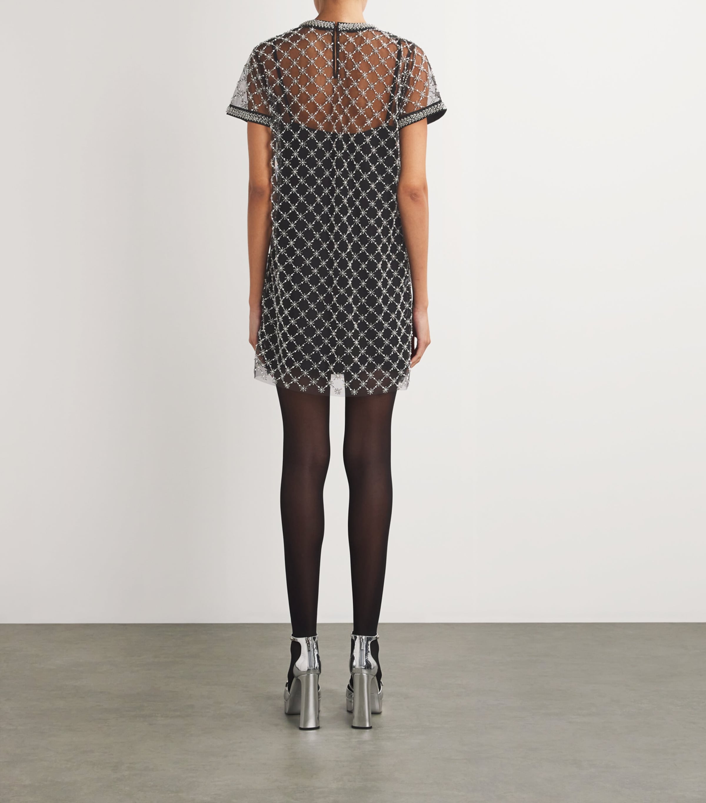 Mesh Beaded Mini Dress BLACK Image 3