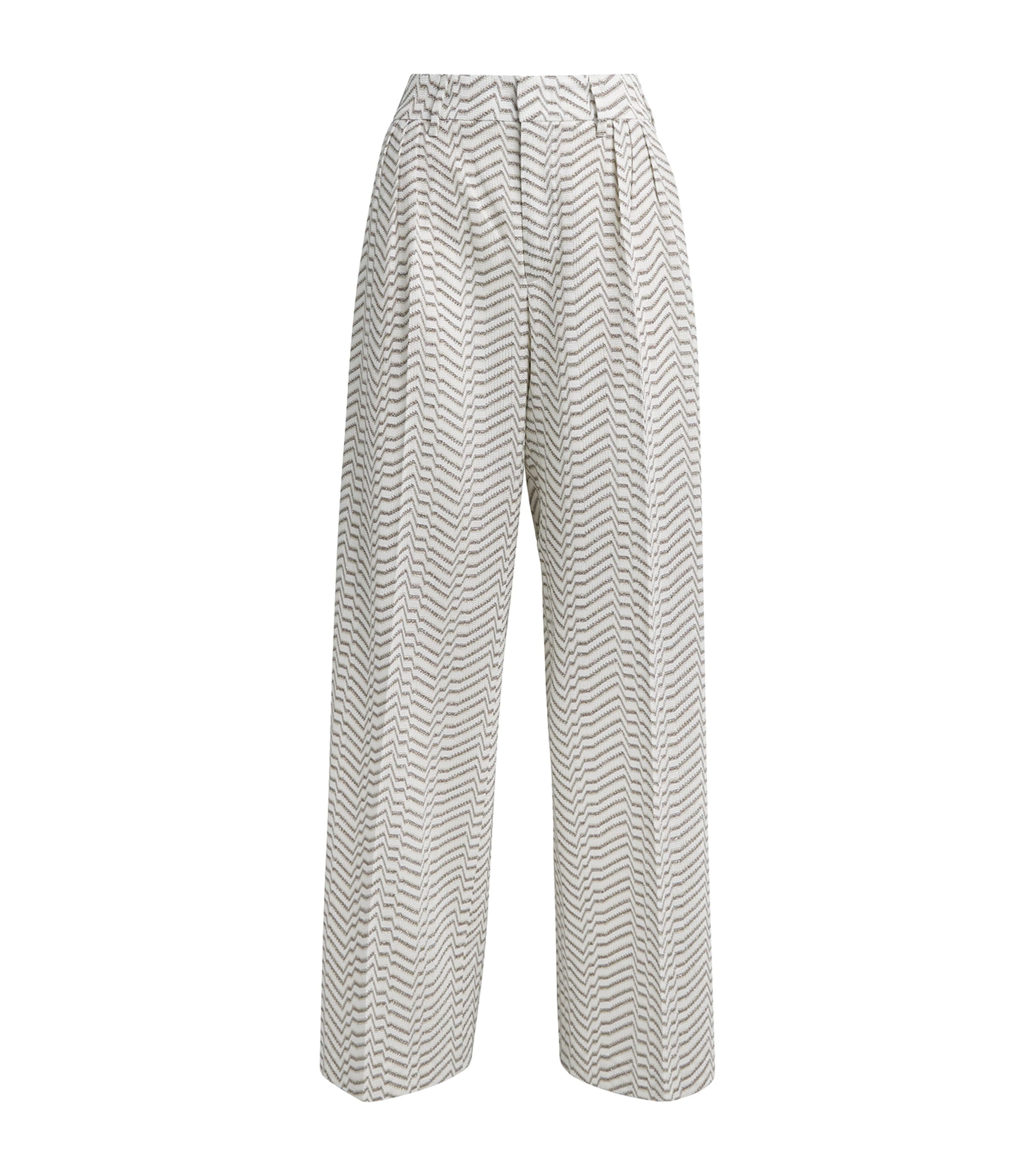 Missoni Womens Chevron Pleated Wide-Leg Trousers White And Gold Image 1