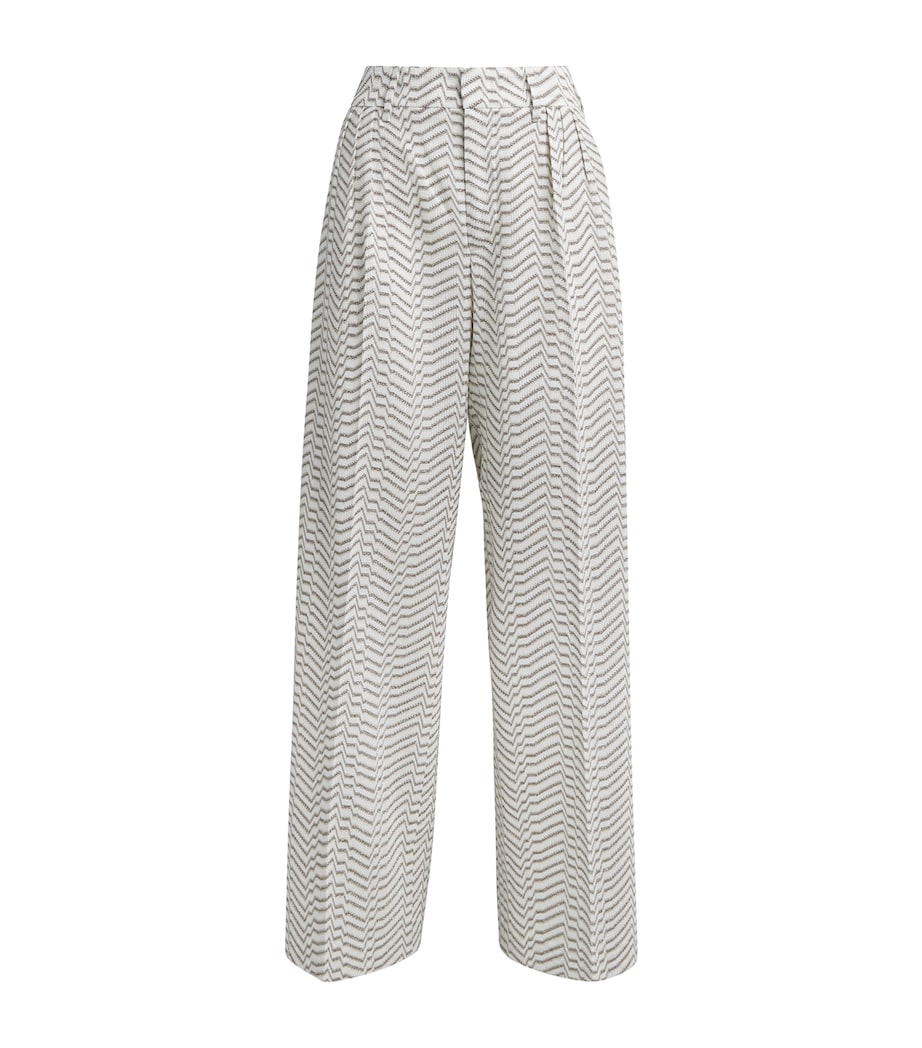 Missoni Womens Chevron Pleated Wide-Leg Trousers White And Gold Image 1